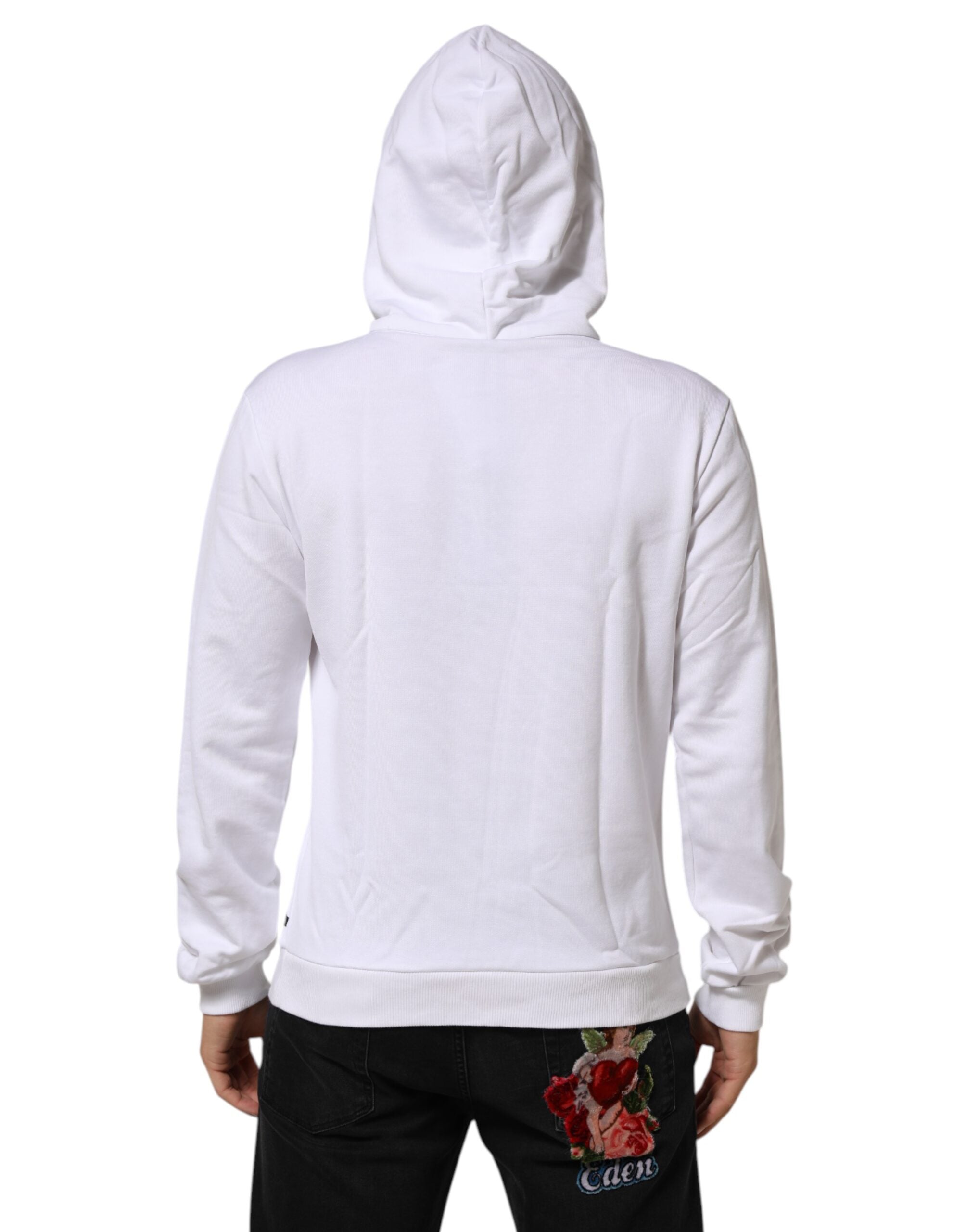 Sweat à capuche blanc Dolce & Gabbana Sacred Heart avec motif sur le devant, en coton doux, vue de face.