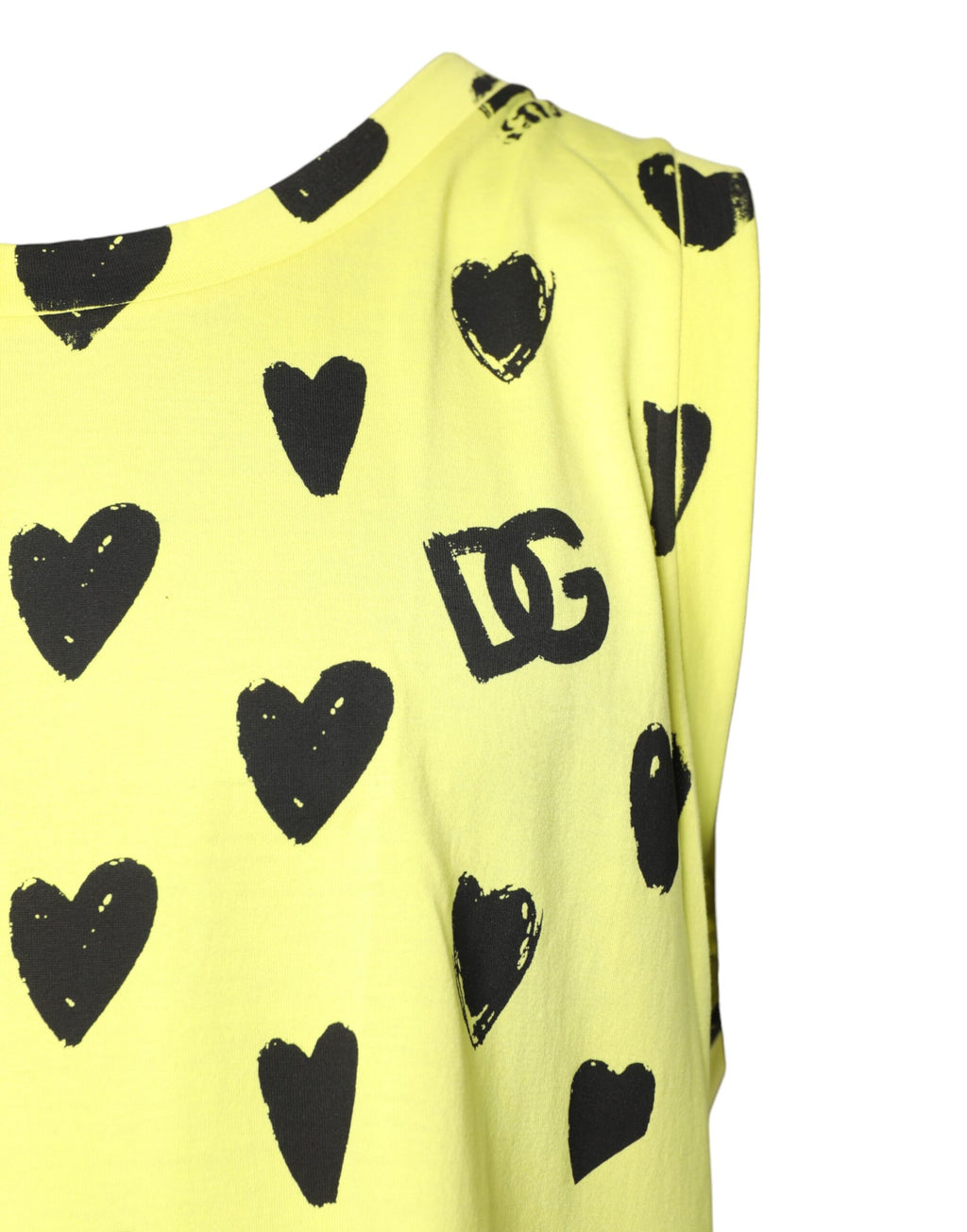 T-shirt sans manches en coton jaune Dolce & Gabbana avec motif cœur DG, vue de face.