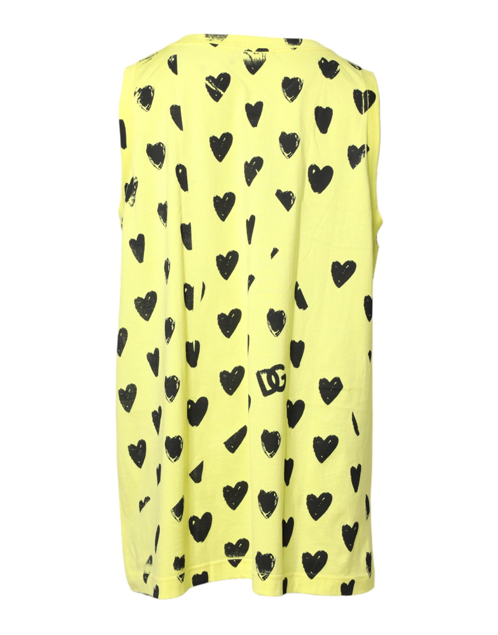 T-shirt sans manches en coton jaune Dolce & Gabbana avec logo en forme de cœur DG, vue de face.