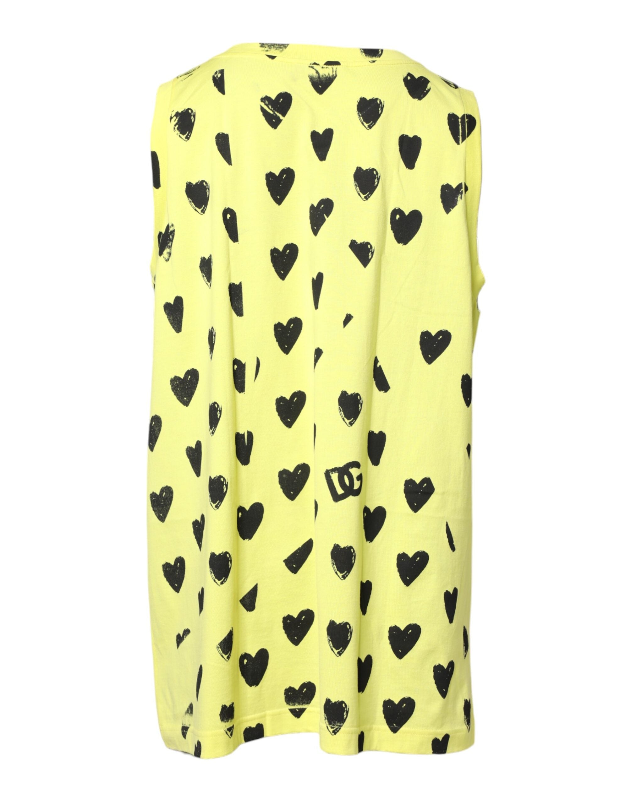 T-shirt sans manches en coton jaune Dolce & Gabbana avec logo en forme de cœur DG, vue de face.