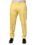 Pantalon homme Dolce & Gabbana jaune en lin, coupe tapered, mode élégante et décontractée.