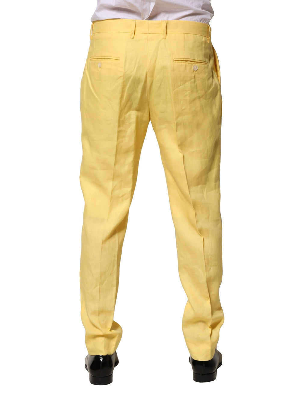 Pantalons hommes Dolce & Gabbana en lin jaune, coupe tapered, élégants pour un style sophistiqué.