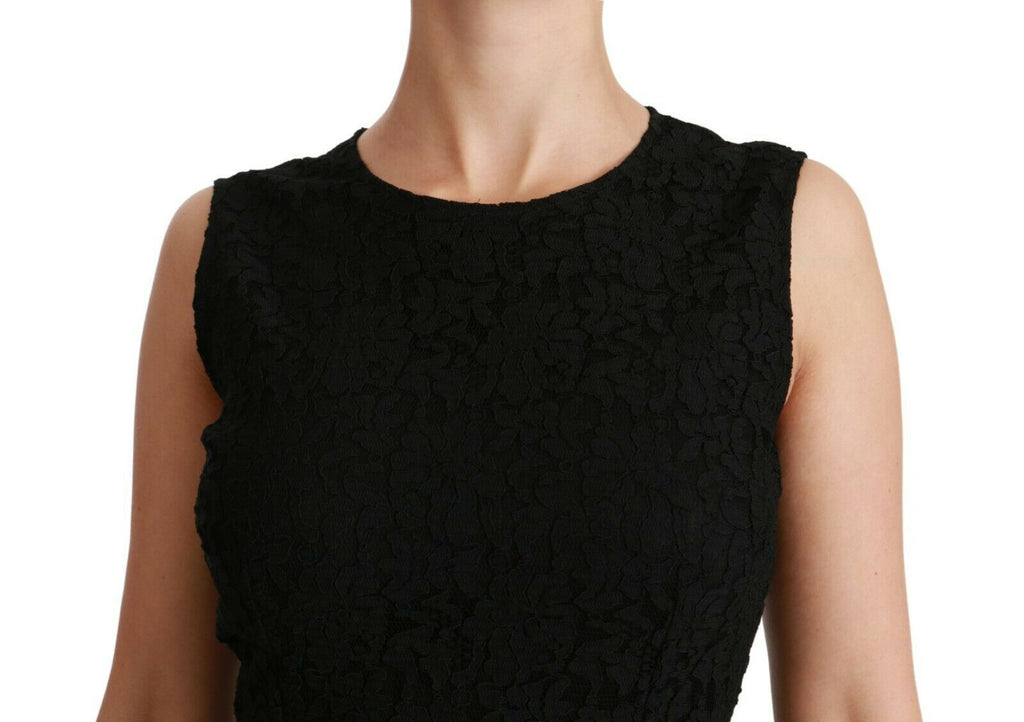 Robe noire en dentelle florale Dolce & Gabbana, robe droite élégante avec détails en dentelle raffinés.