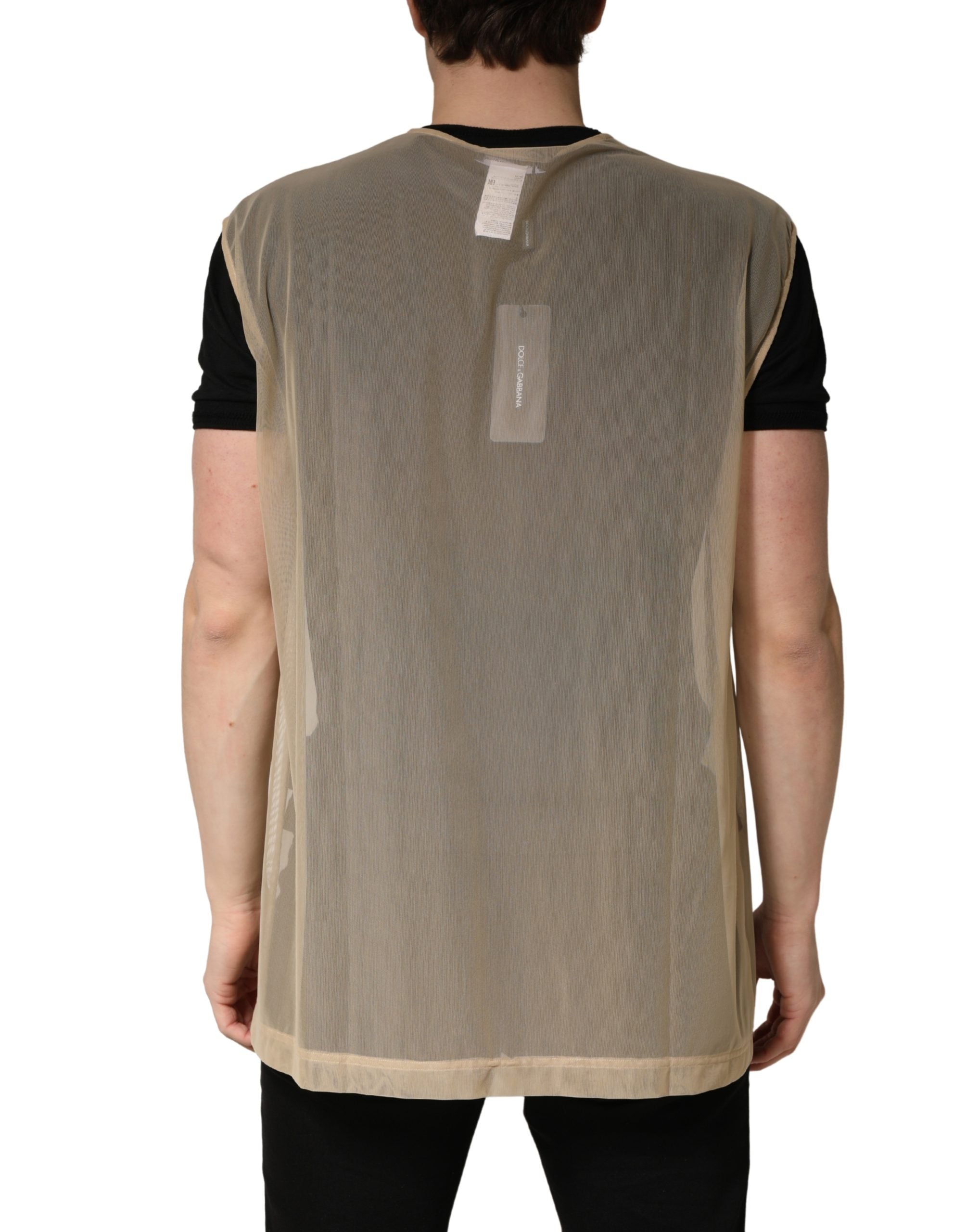 Haut sans manches en mesh beige de Dolce & Gabbana avec col rond, léger et élégant, parfait pour un style sophistiqué.