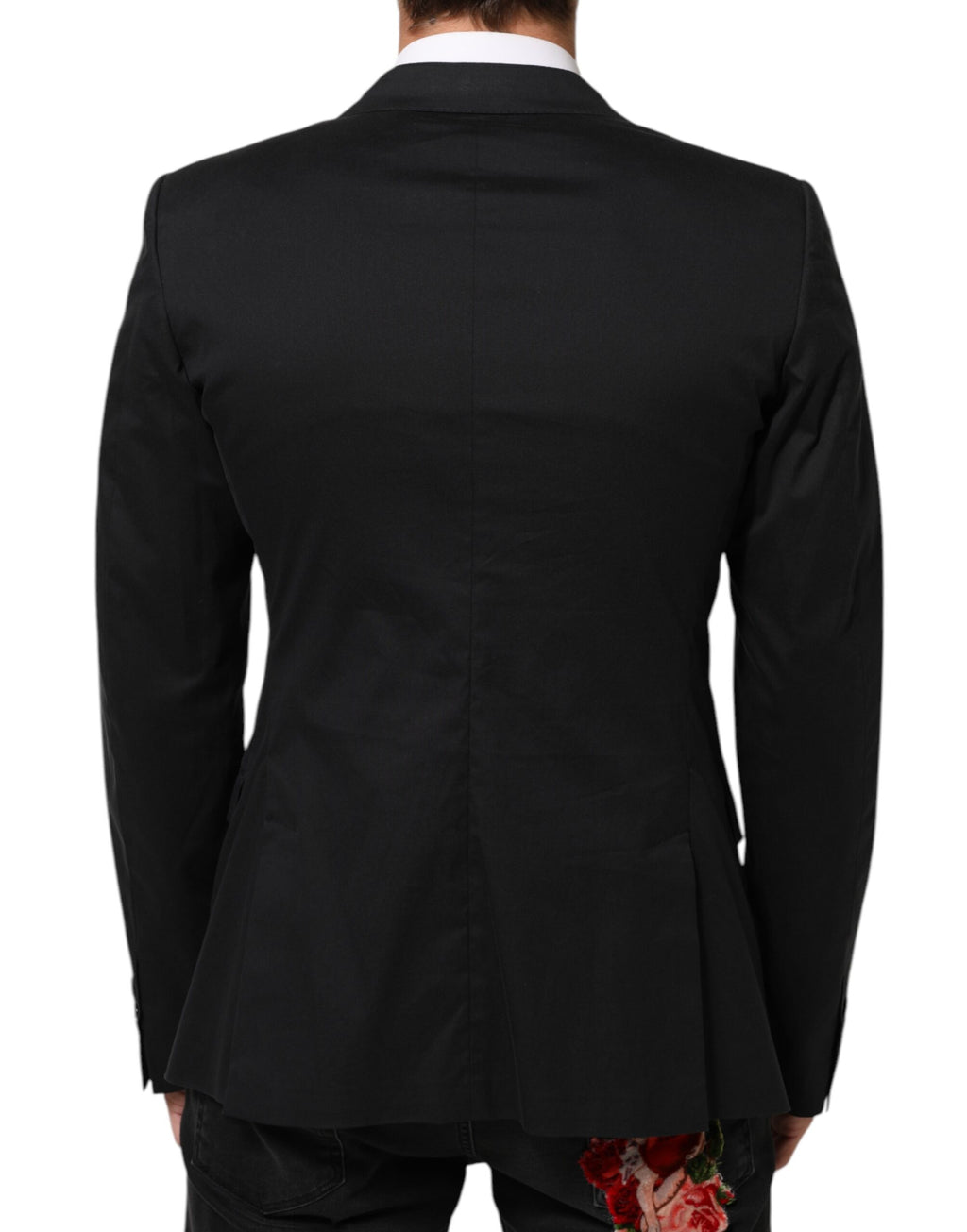 Veste blazer Dolce & Gabbana en coton noir avec deux boutons, style élégant et moderne.