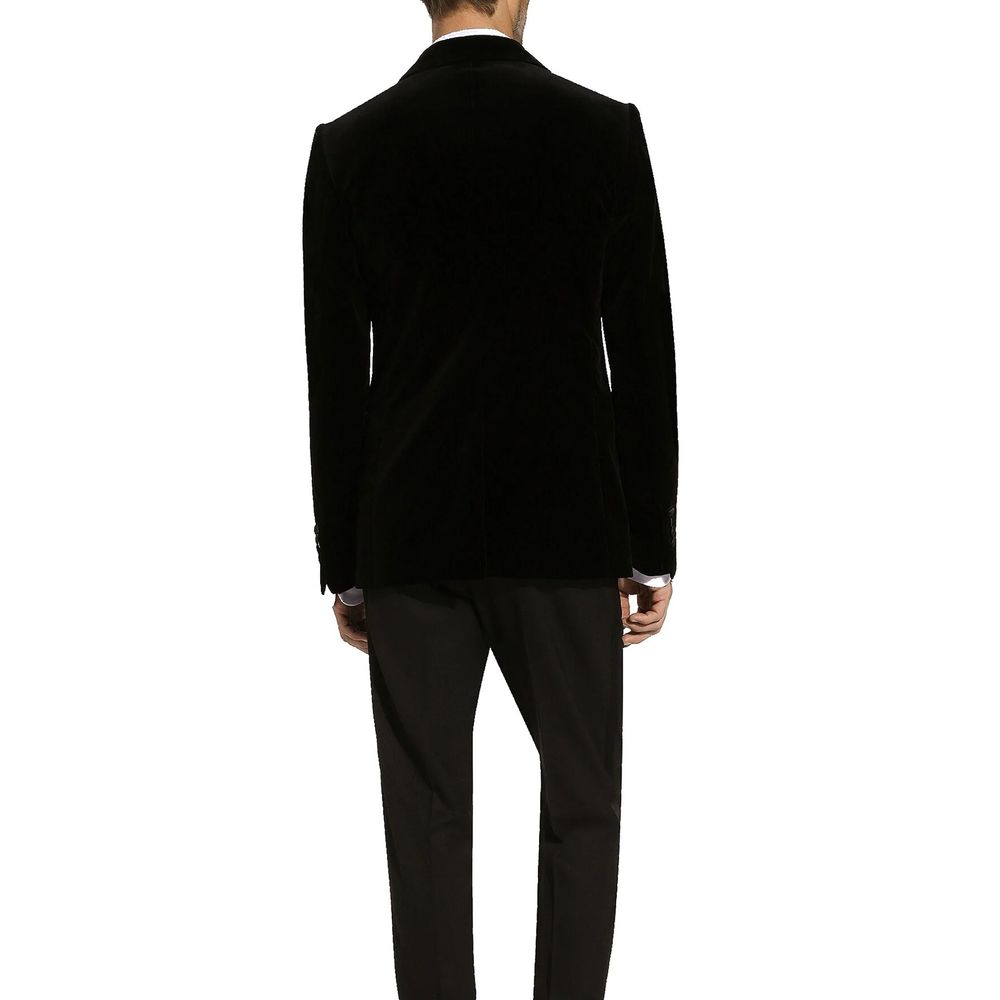 Blazer en coton noir Dolce & Gabbana, veste élégante pour homme ou femme, détail de coupe moderne et finition soignée.