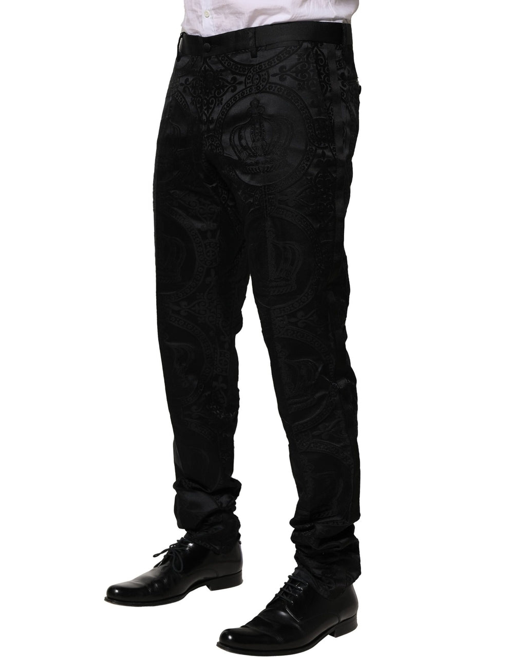 Pantalon de costume noir en coton Dolce & Gabbana avec ornement de couronne DG, élégant et sophistiqué pour homme.