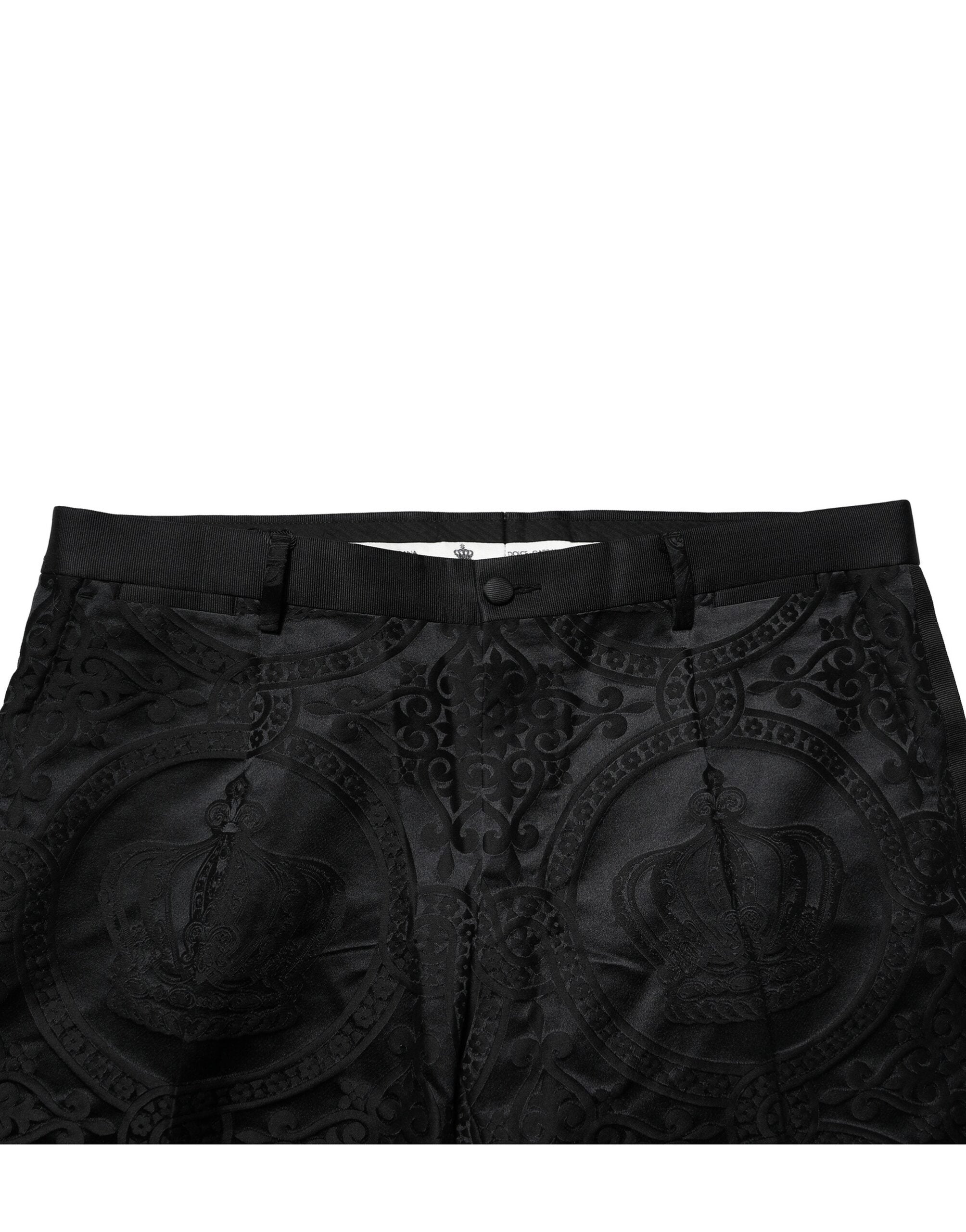 Pantalon noir en coton Dolce & Gabbana DG Crown, style élégant avec logo de couronne sur la poche arrière.