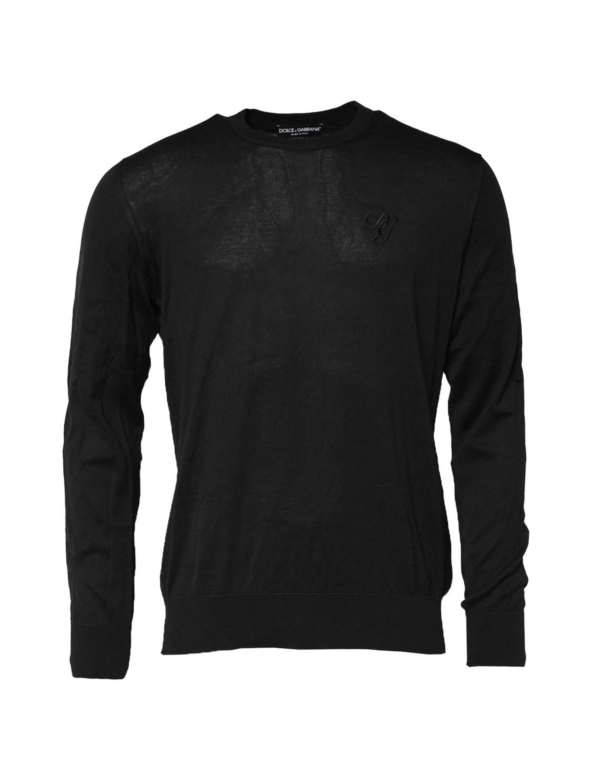 Sweatshirt pour homme Dolce & Gabbana en coton noir avec logo DG visible, col rond et manches longues.
