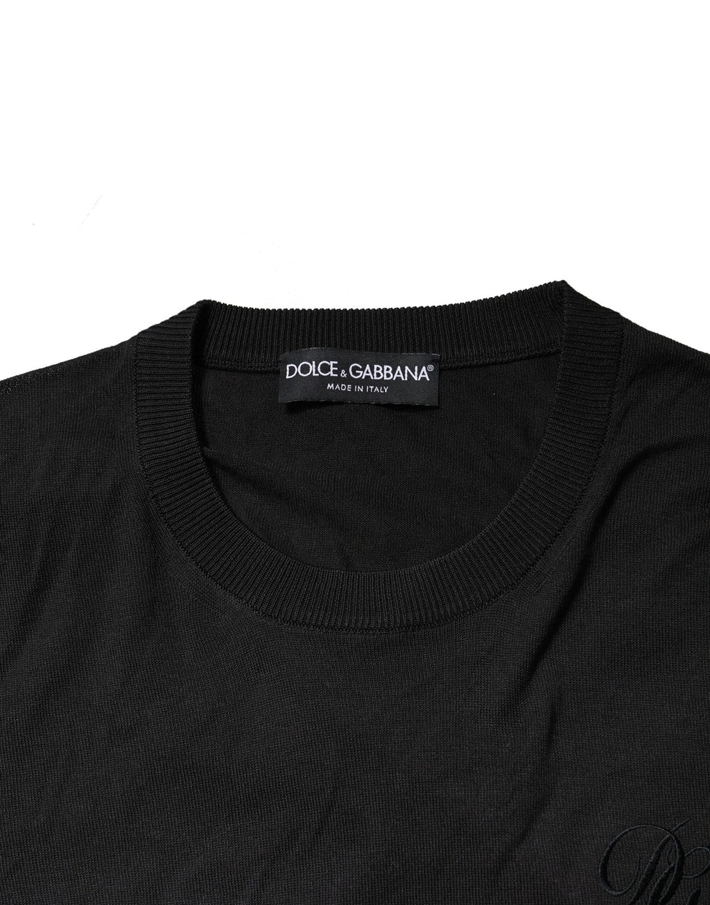 Sweat-shirt homme noir en coton Dolce & Gabbana avec logo DG, confortable et décontracté, porté sur un mannequin.