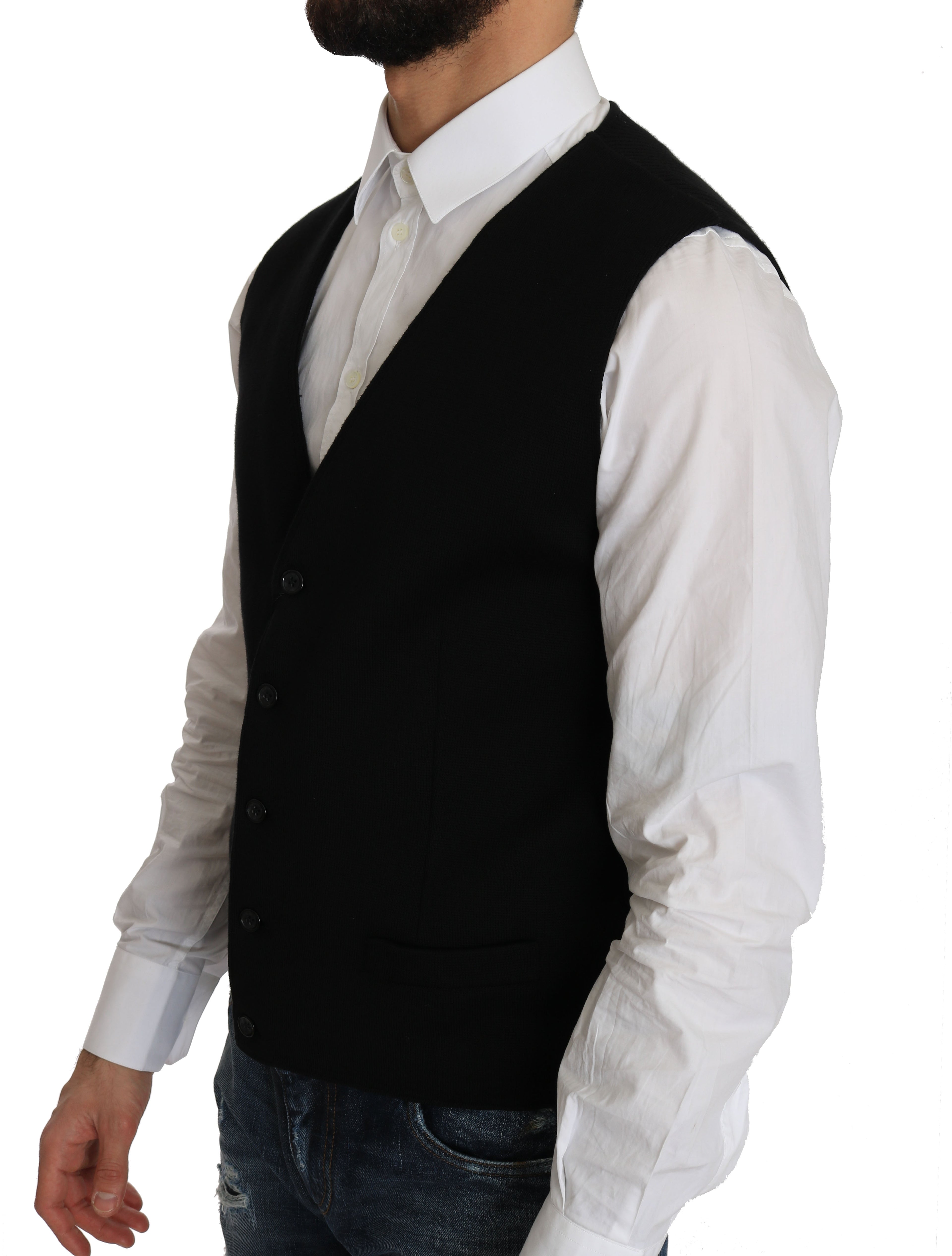 Robe en coton noire Dolce & Gabbana avec gilet tissé à la taille, élégante et sophistiquée pour femme.