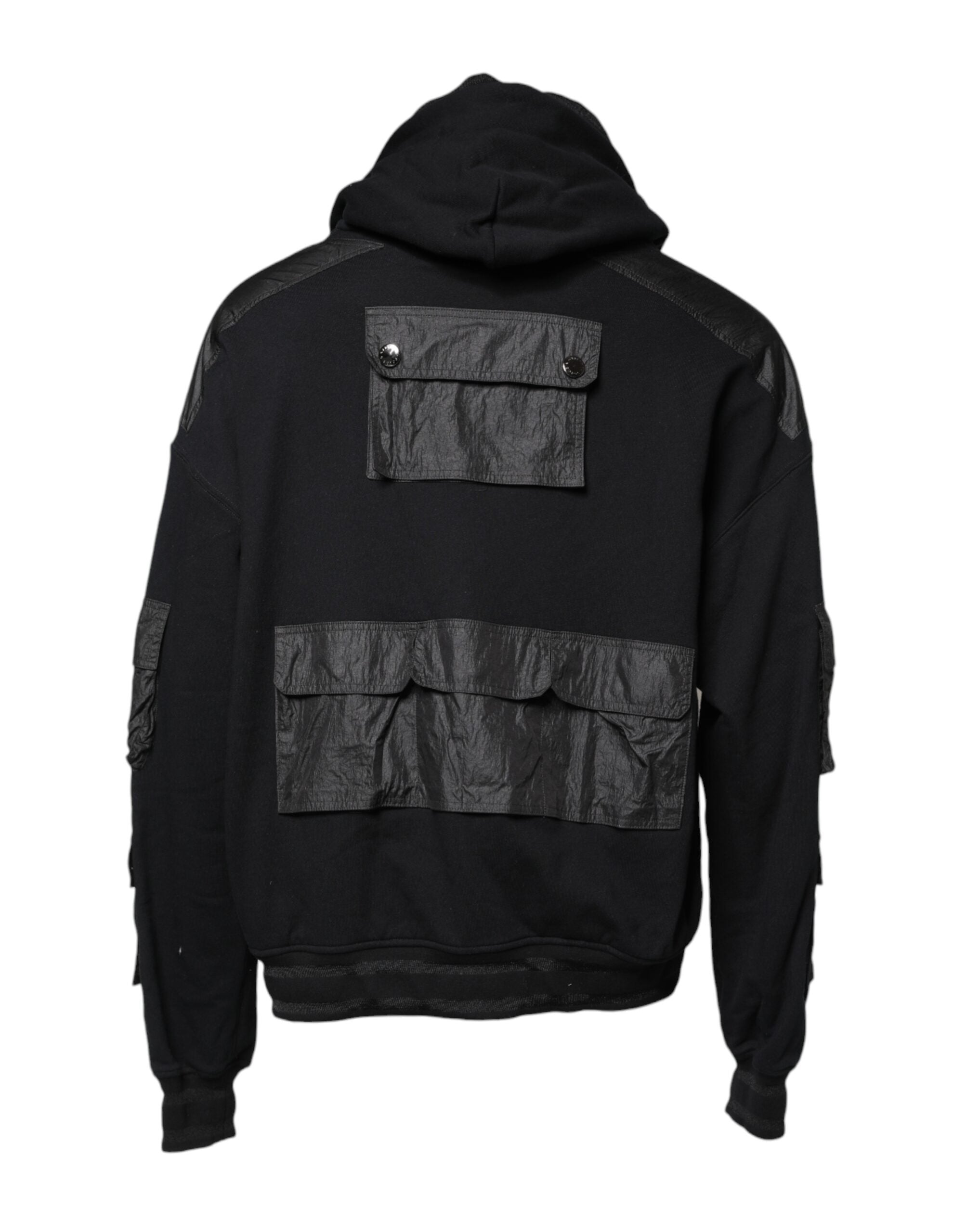 Sweat à capuche en coton noir Dolce & Gabbana, pull décontracté avec logo et détails modernes, vue de face.