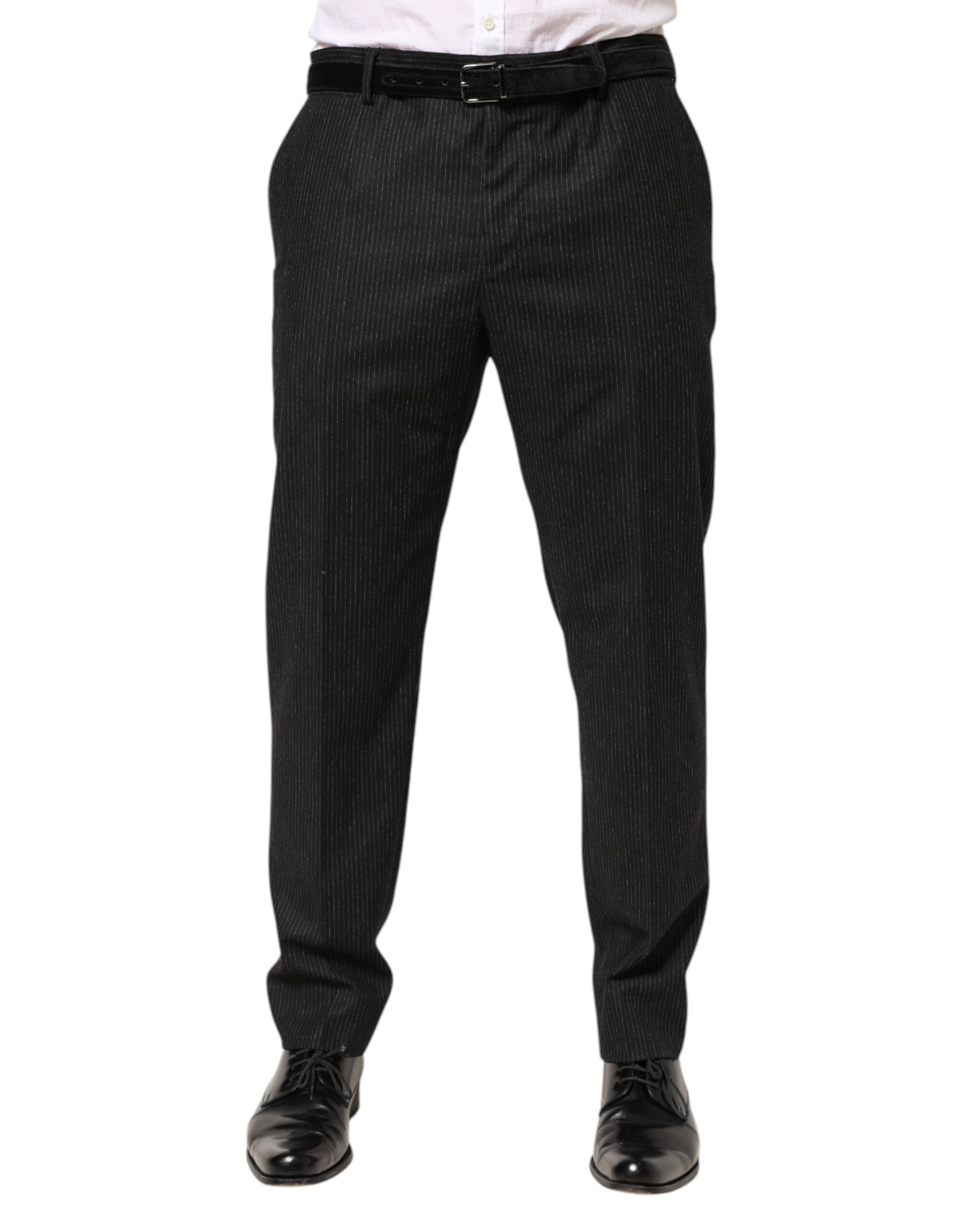 Pantalon Dolce & Gabbana en coton noir, taille mi-hauteur, style pantalon habillé pour femme.