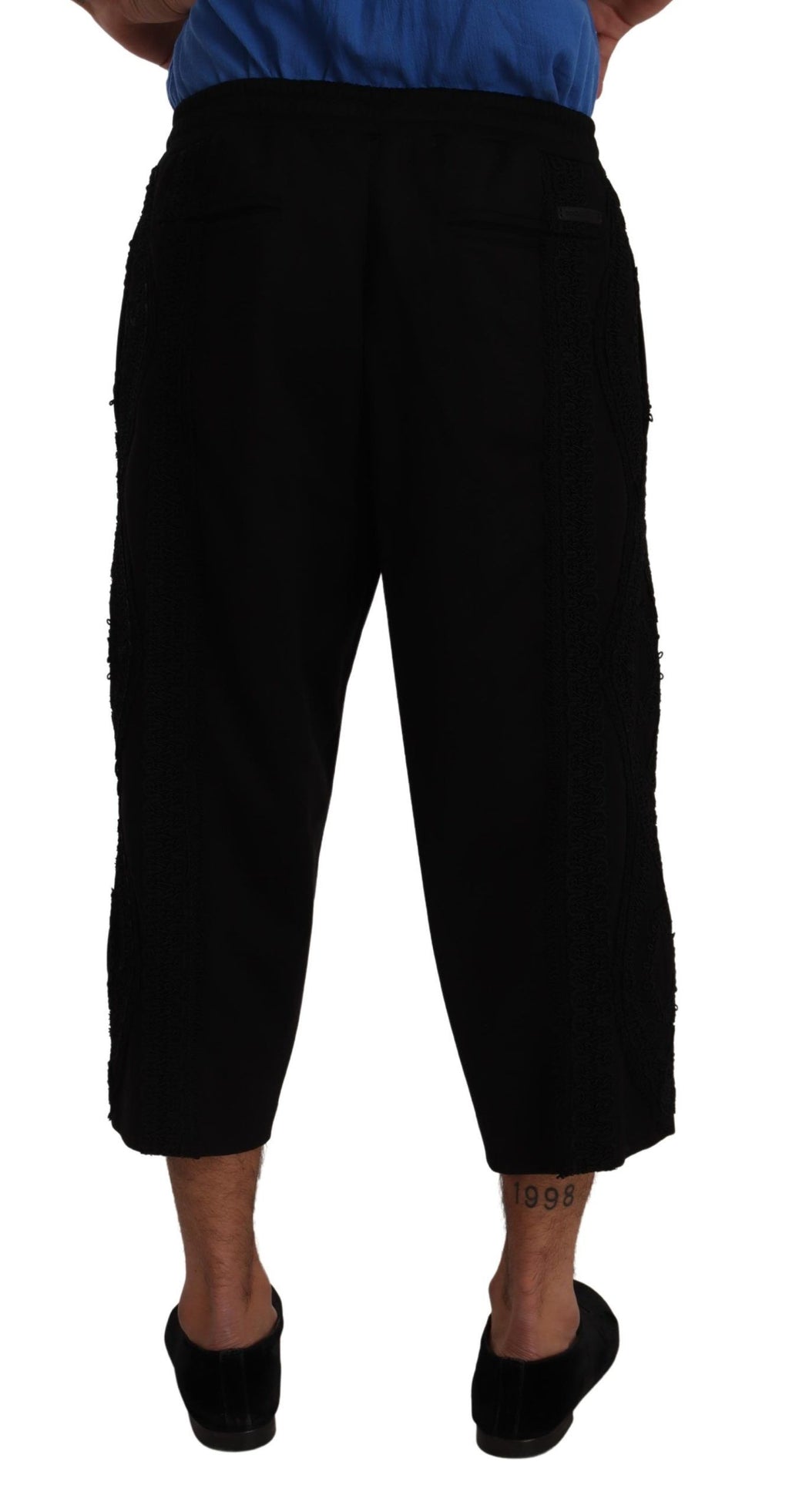 Shorts Dolce & Gabbana en coton noir avec motif torero, pantalon décontracté pour homme.