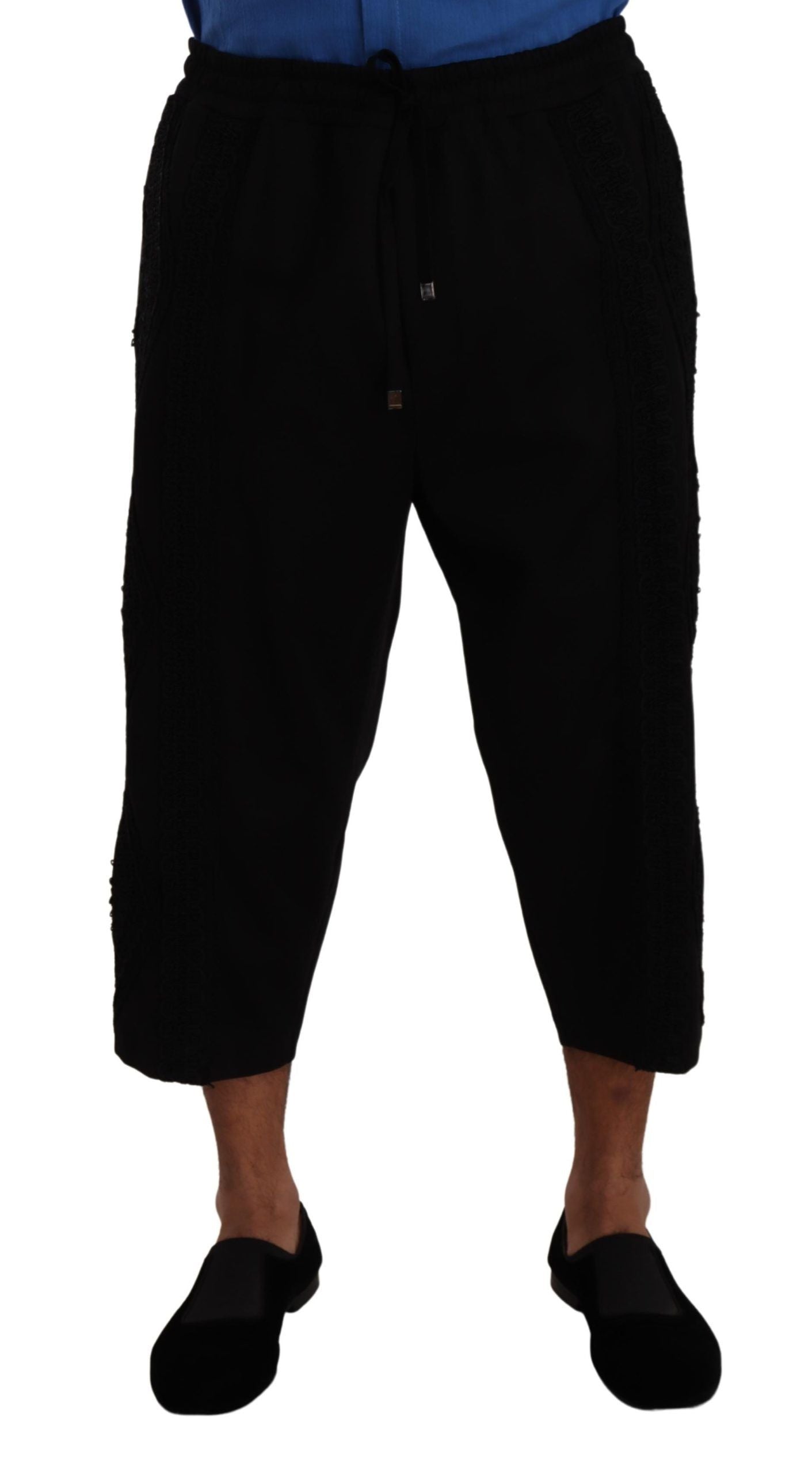 Pantalons courts Dolce & Gabbana Torero en coton noir, style décontracté avec détails inspirés du thème torero.