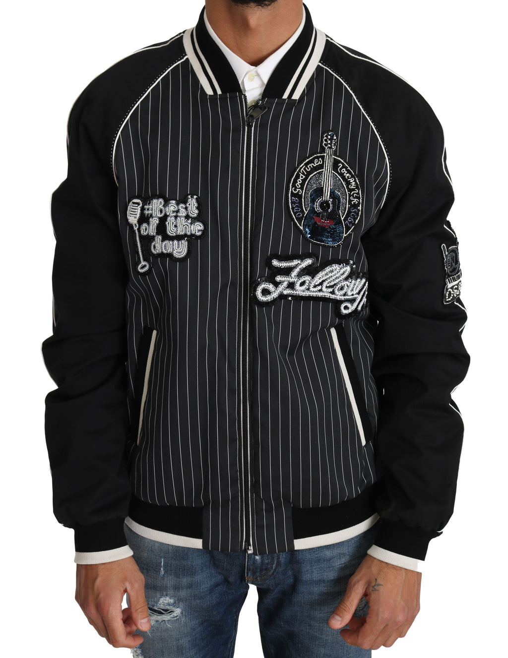 Veste en sequins et perles noire Dolce & Gabbana DD58 SG62 avec détails brillants et élégants.