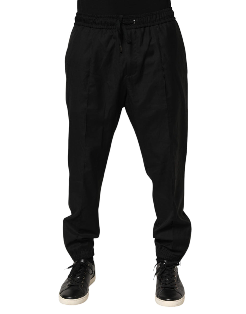 Pantalons de jogging pour hommes Dolce & Gabbana noirs à cordon de serrage, style décontracté et moderne.
