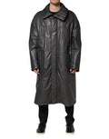 Veste trench en cuir noir Dolce & Gabbana avec col, vue de face, détails de la veste en cuir élégante et sophistiquée.