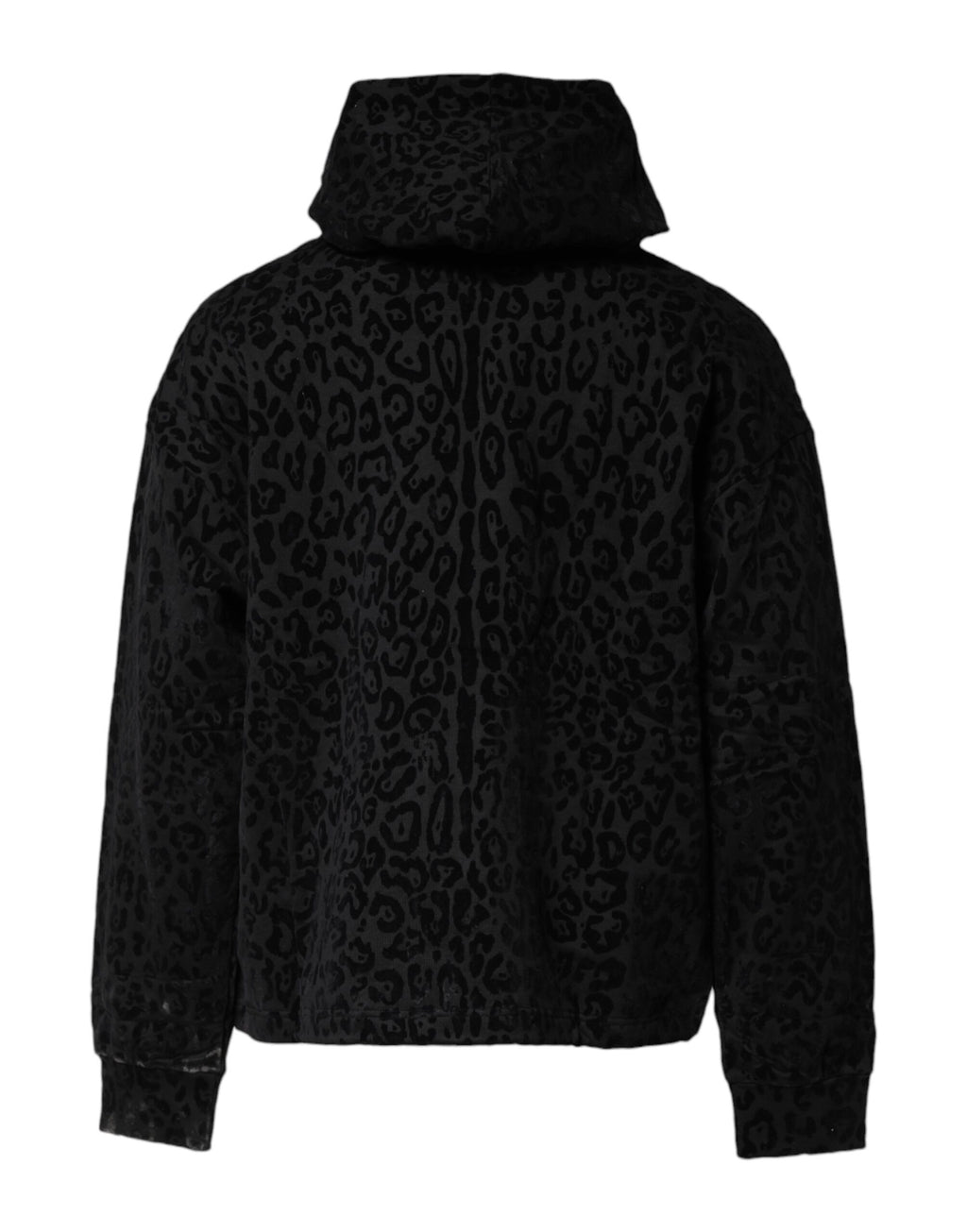 Sweat à capuche Dolce & Gabbana noir avec motif léopard complet, zip intégral, pull décontracté et tendance.