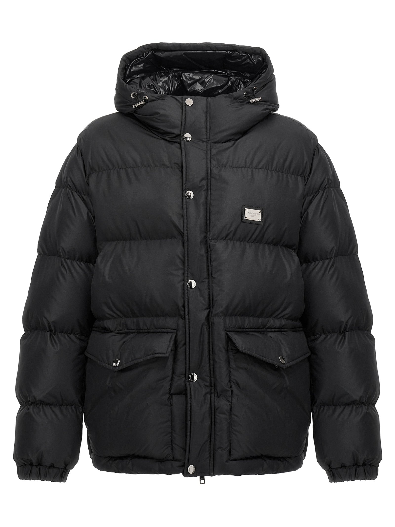 Veste en polyester noire Dolce & Gabbana avec design élégant, fermeture éclair et col haut.