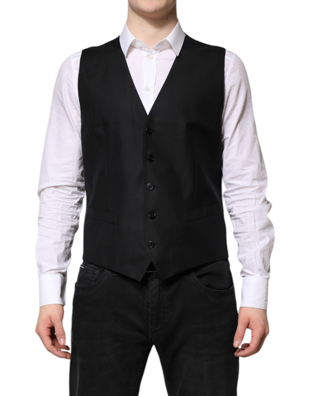 Costume noir Dolce & Gabbana à deux pièces avec veste à boutonnage simple, élégant et classique.