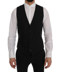Gilet noir à rayures en coton Dolce & Gabbana STAFF, veste décontractée pour homme, détails visibles sur le produit.