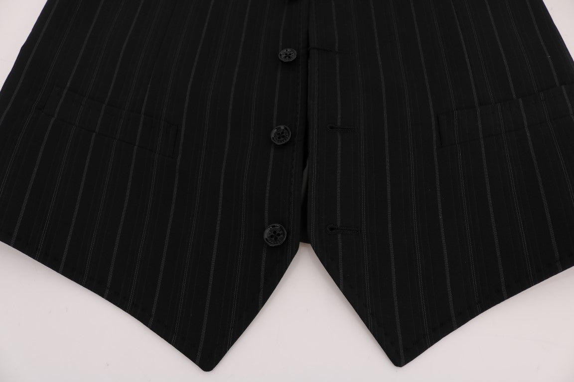 Gilet noir Dolce & Gabbana en coton rayé avec logo Dolce & Gabbana, style décontracté et élégant pour homme.