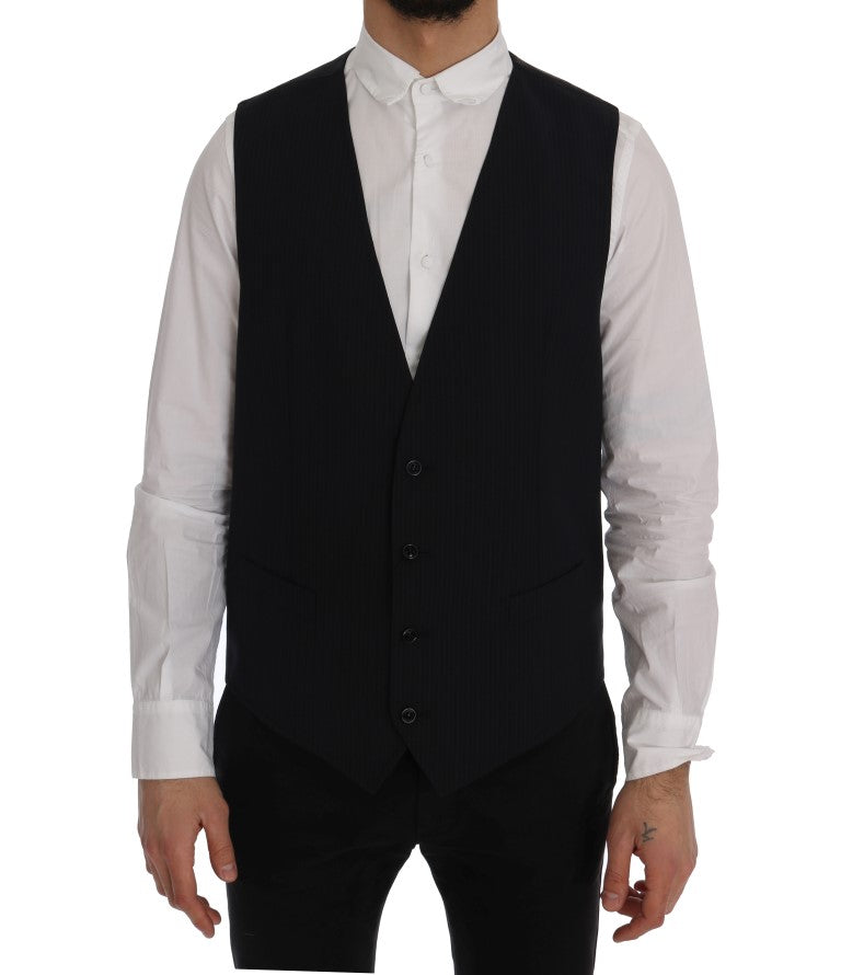 Gilet noir en laine à rayures Dolce & Gabbana STAFF, détails élégants et style sophistiqué.