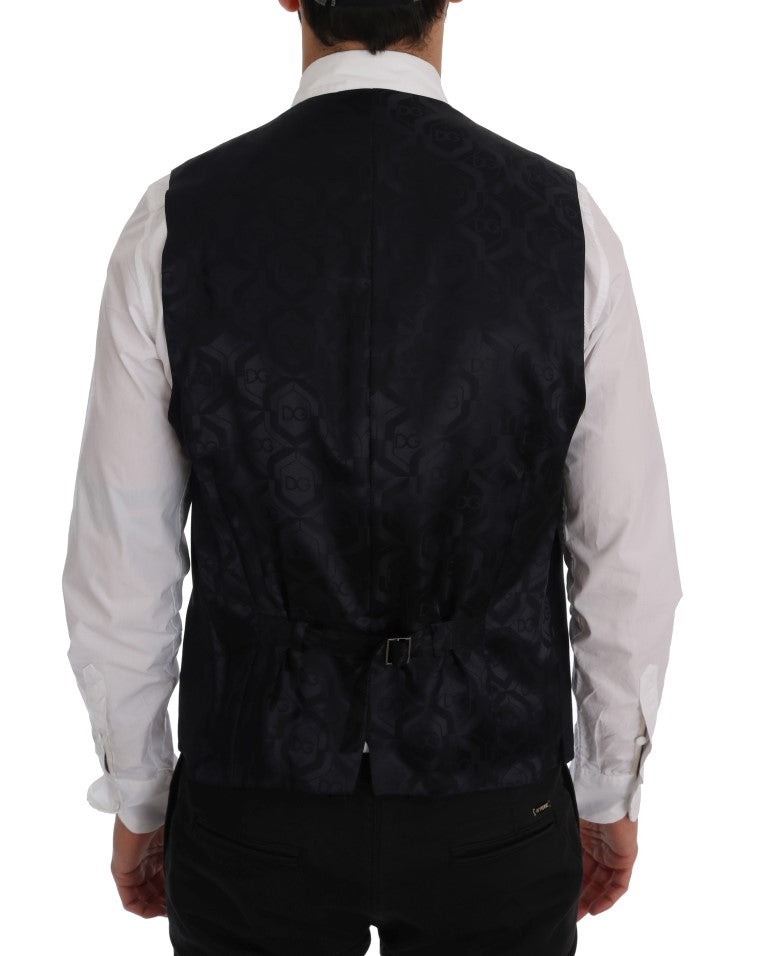 Gilet homme Dolce & Gabbana noir en laine avec rayures, style élégant et chaud, porté sur un mannequin.