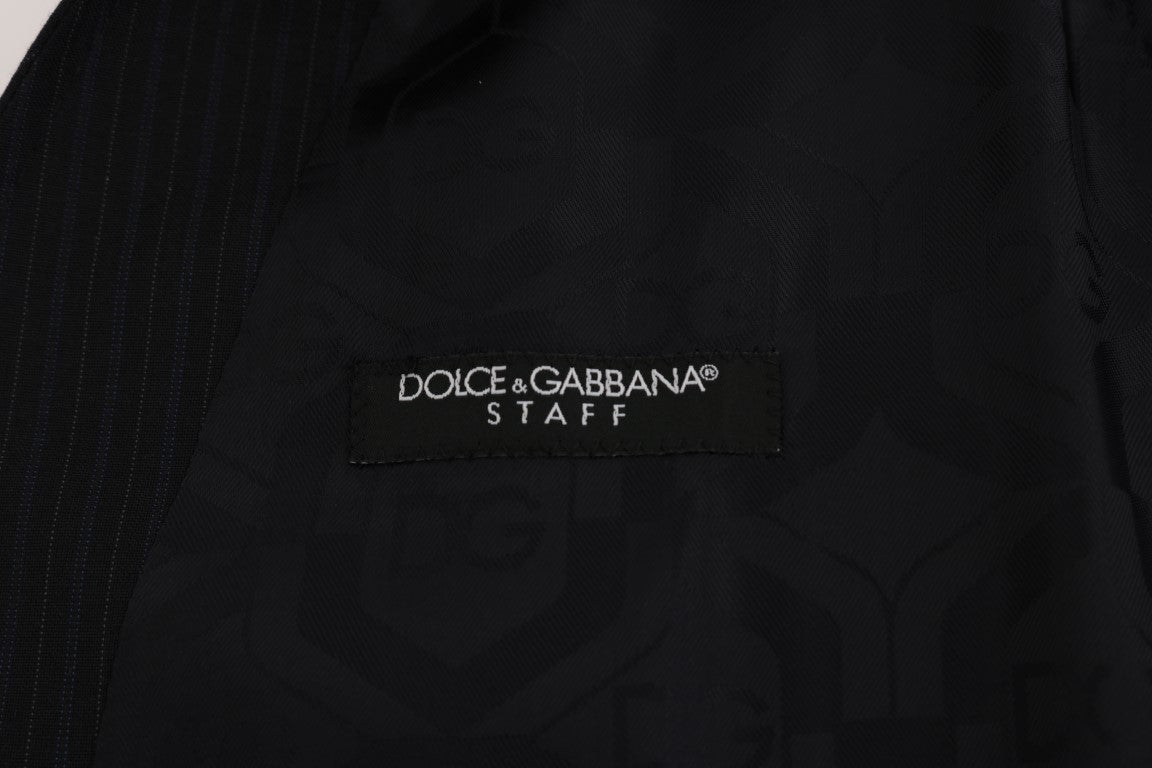 Gilet noir à rayures en laine Dolce & Gabbana STAFF, détail élégant et confortable, porté sur un mannequin.