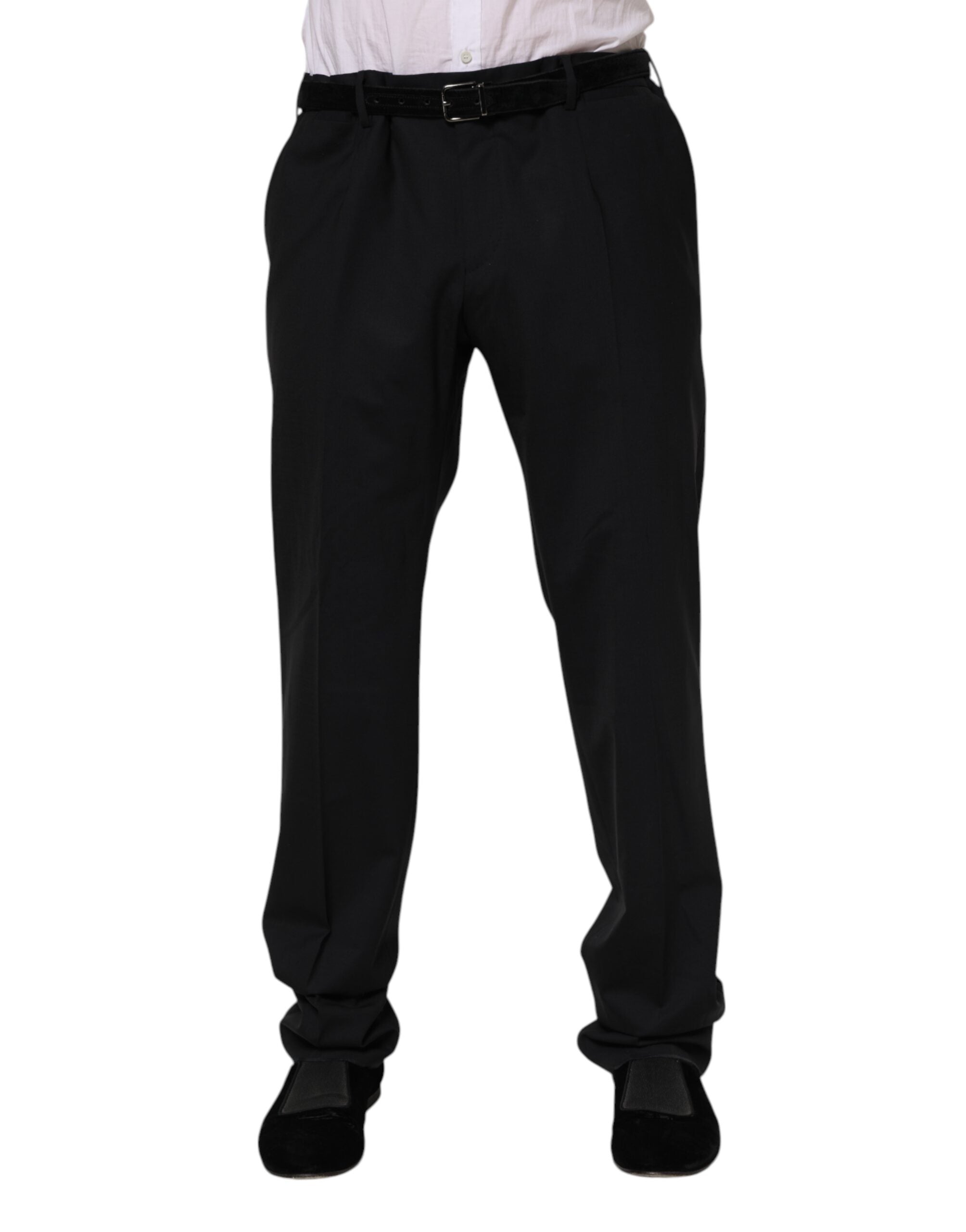 Pantalon formel en laine noire Dolce & Gabbana pour femme, coupe élégante et tissu doux.