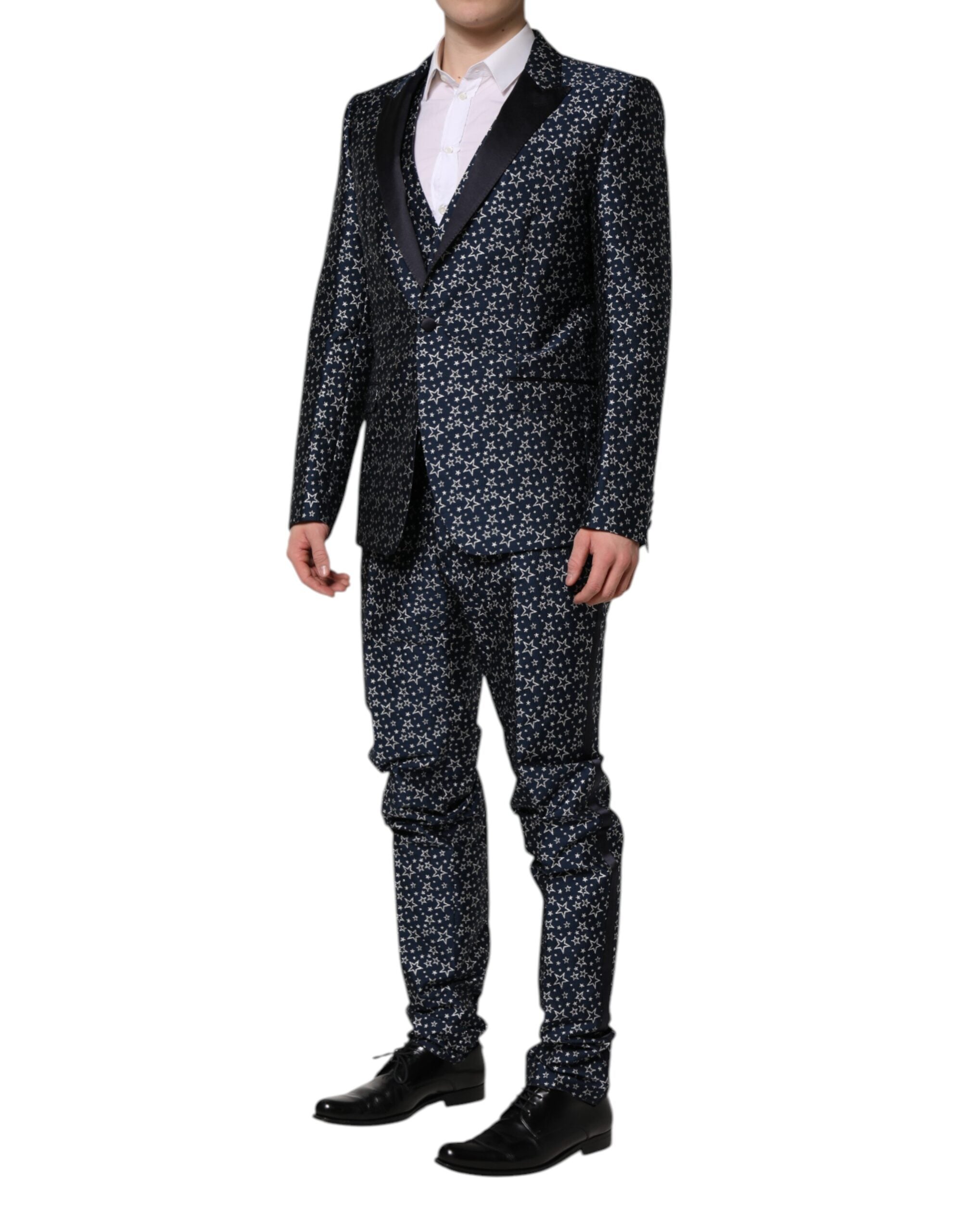 Costume trois pièces Dolce & Gabbana Blue MARTINI Star Jacquard, veste, pantalon et gilet avec motif étoile.