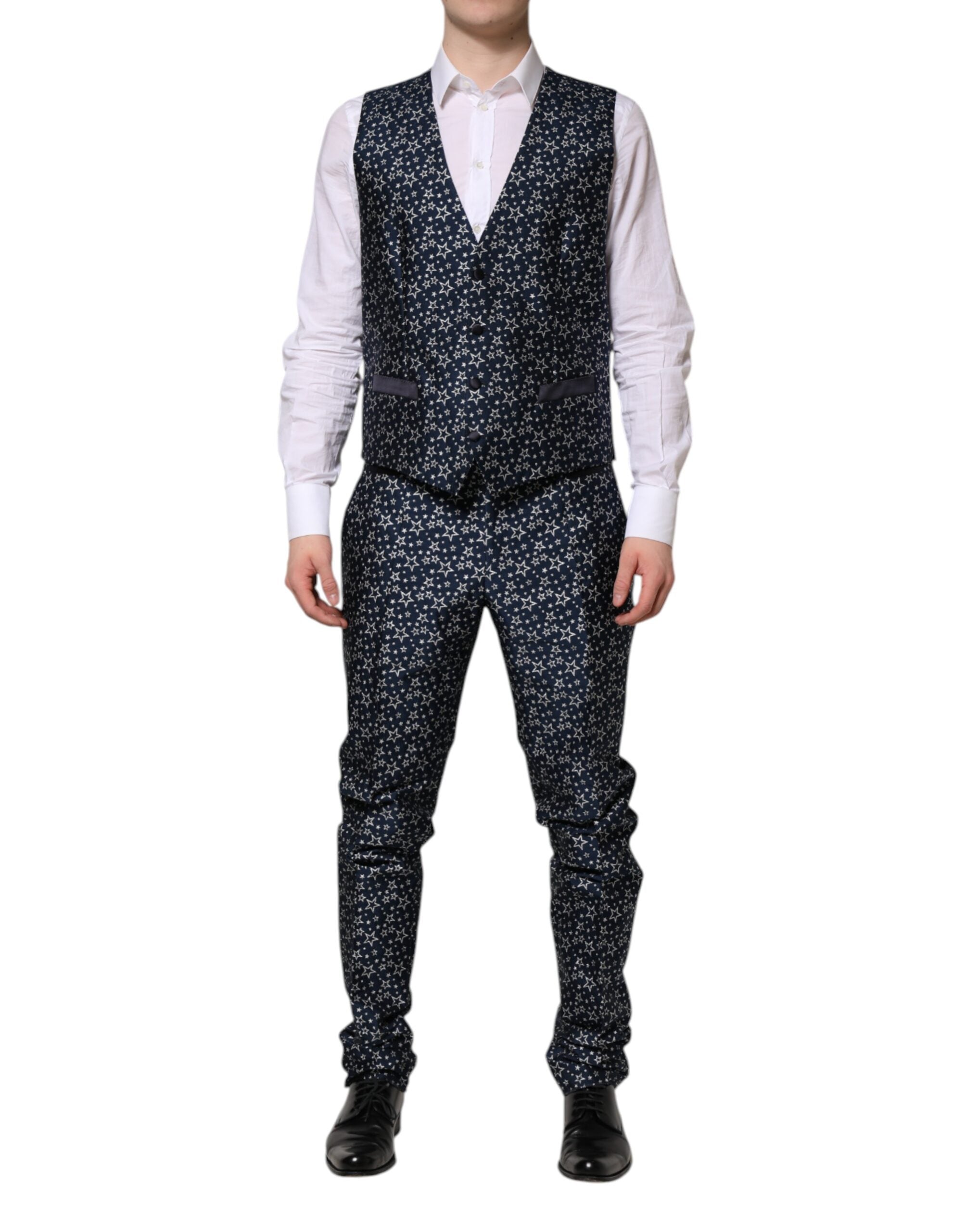 Costume trois pièces en jacquard étoilé bleu Dolce & Gabbana Martini Star, élégant et sophistiqué.