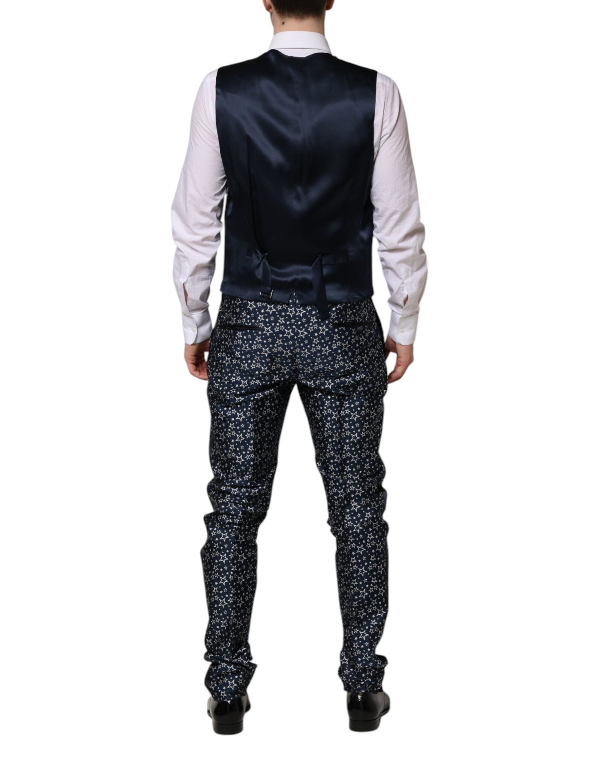 Costume homme Dolce & Gabbana Blue MARTINI Star Jacquard en trois pièces avec motif étoilé, élégant et sophistiqué.