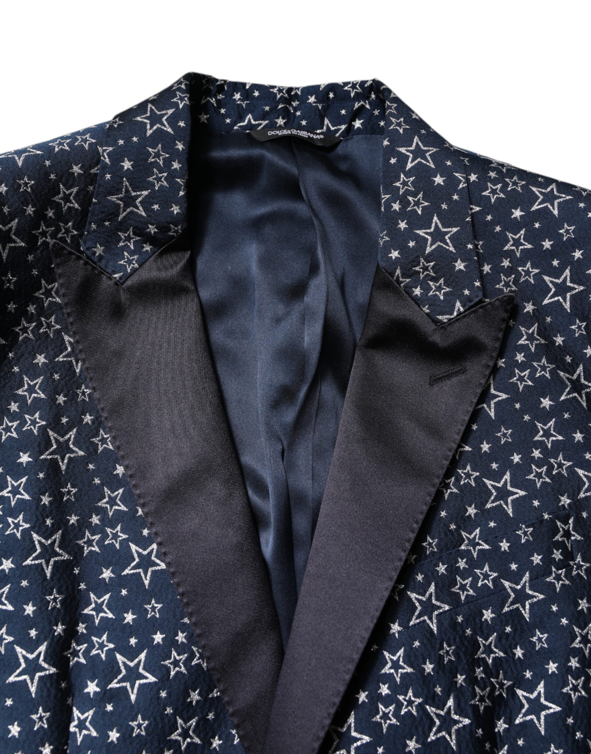 Costume trois pièces Dolce & Gabbana Blue MARTINI Star Jacquard, veste, pantalon et chemise coordonnés.