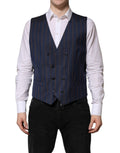 Gilet homme en laine à rayures bleues de la marque Dolce & Gabbana, veste formelle élégante et sophistiquée.