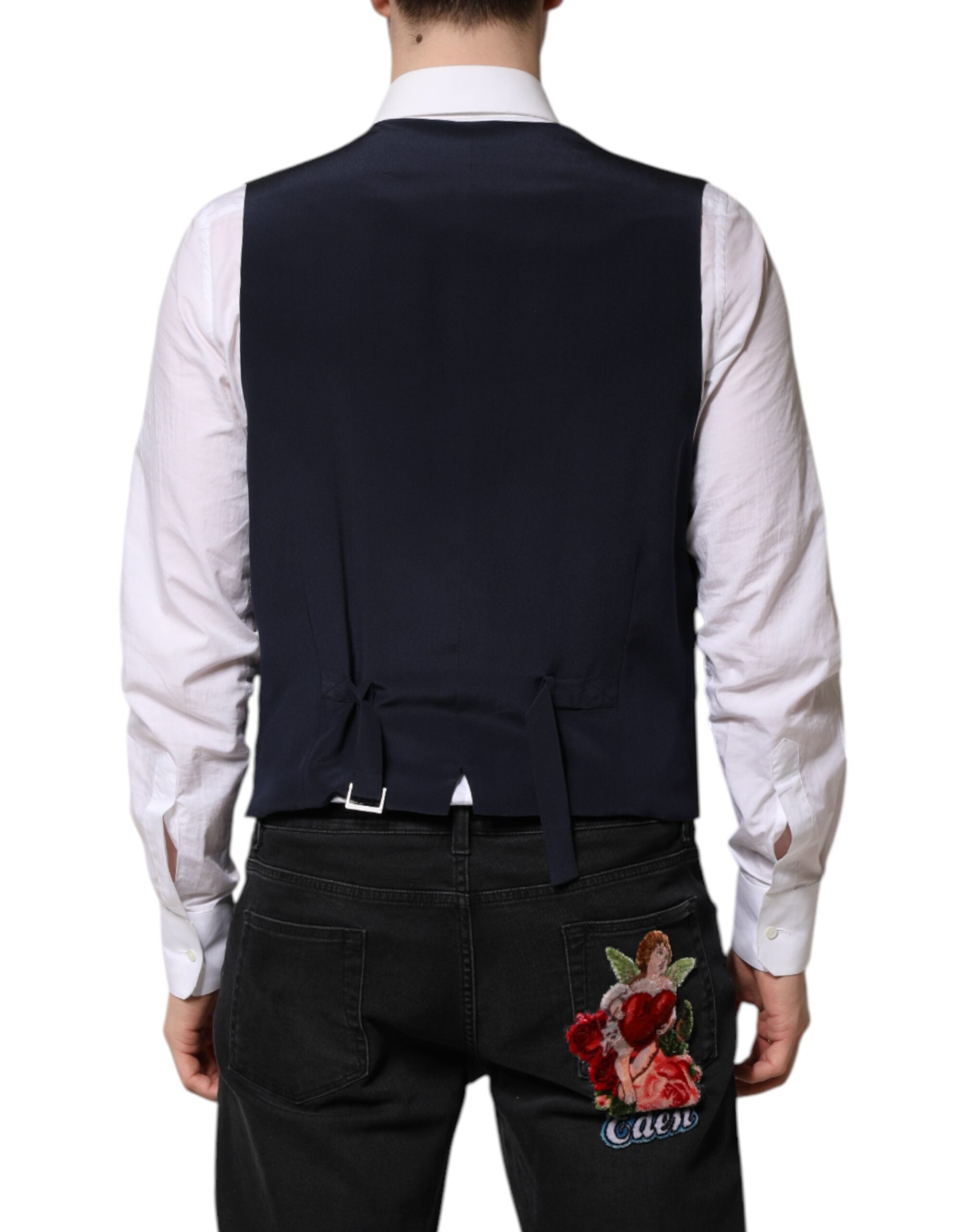 Gilet formel en laine à rayures bleues de Dolce & Gabbana pour homme, veste élégante et sophistiquée.