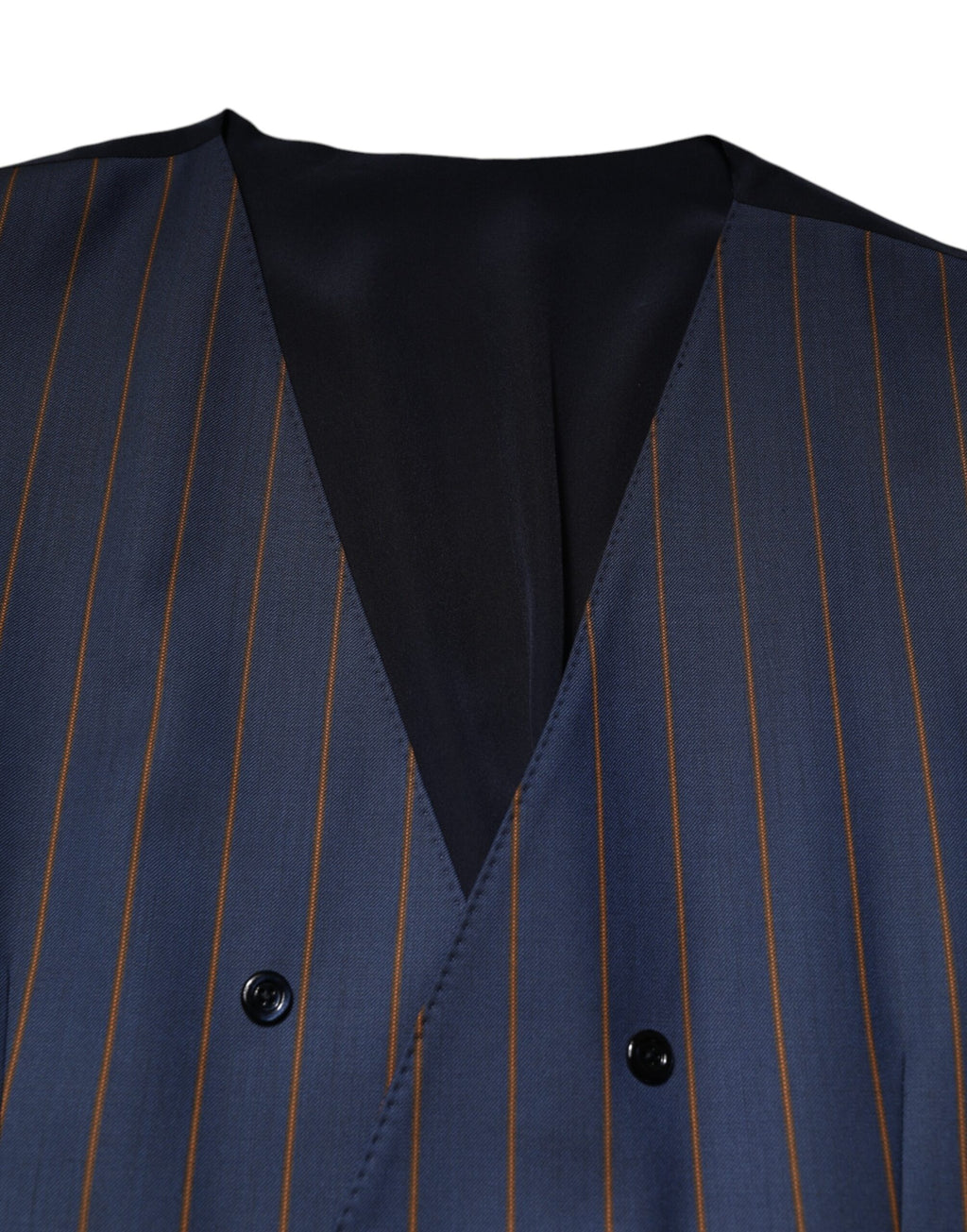 Gilet homme en laine à rayures bleues Dolce & Gabbana, veste formelle élégante avec col et boutons sur fond blanc.