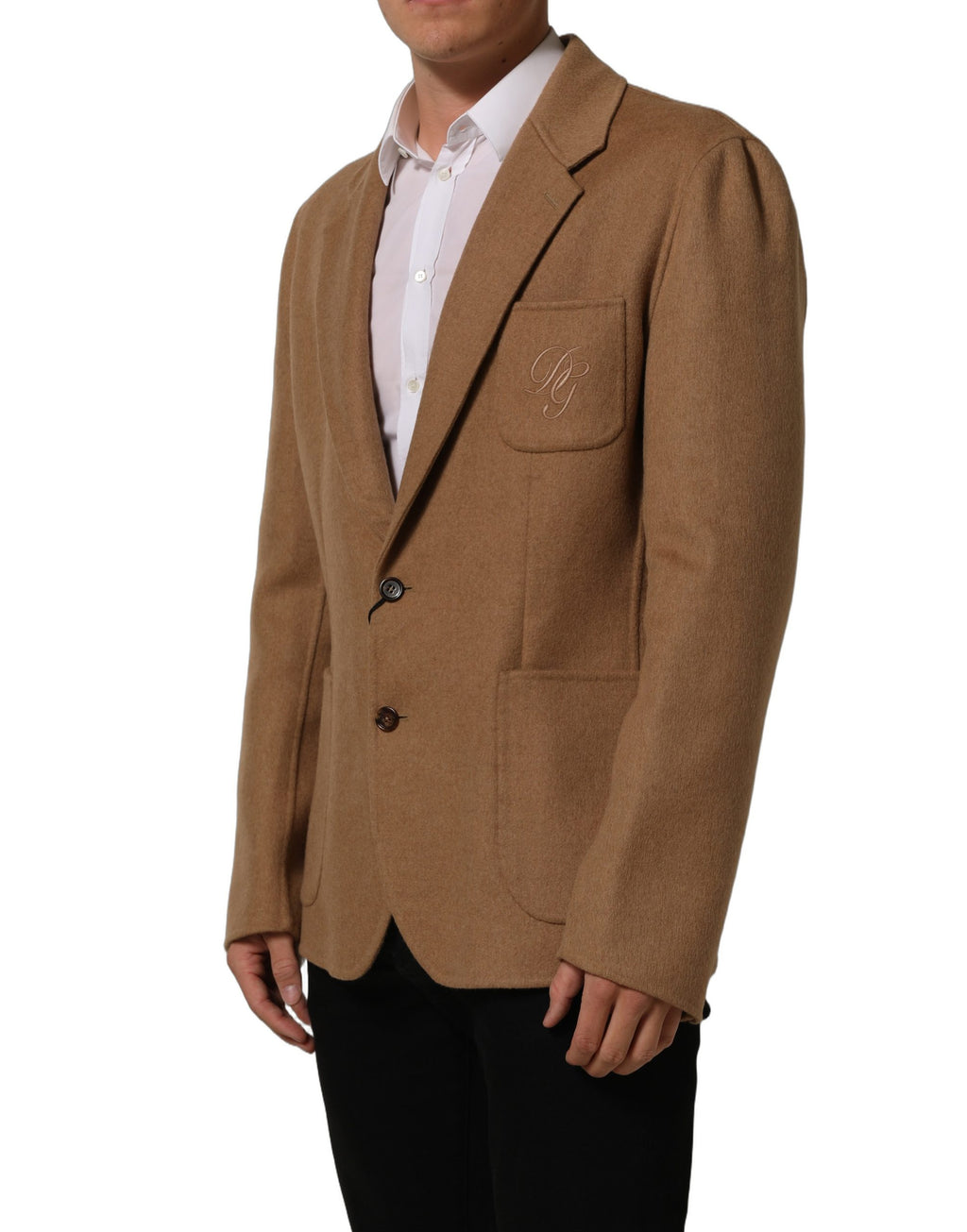 Veste de costume marron Dolce & Gabbana à deux boutons, coupe classique, en tissu élégant, vue de face.