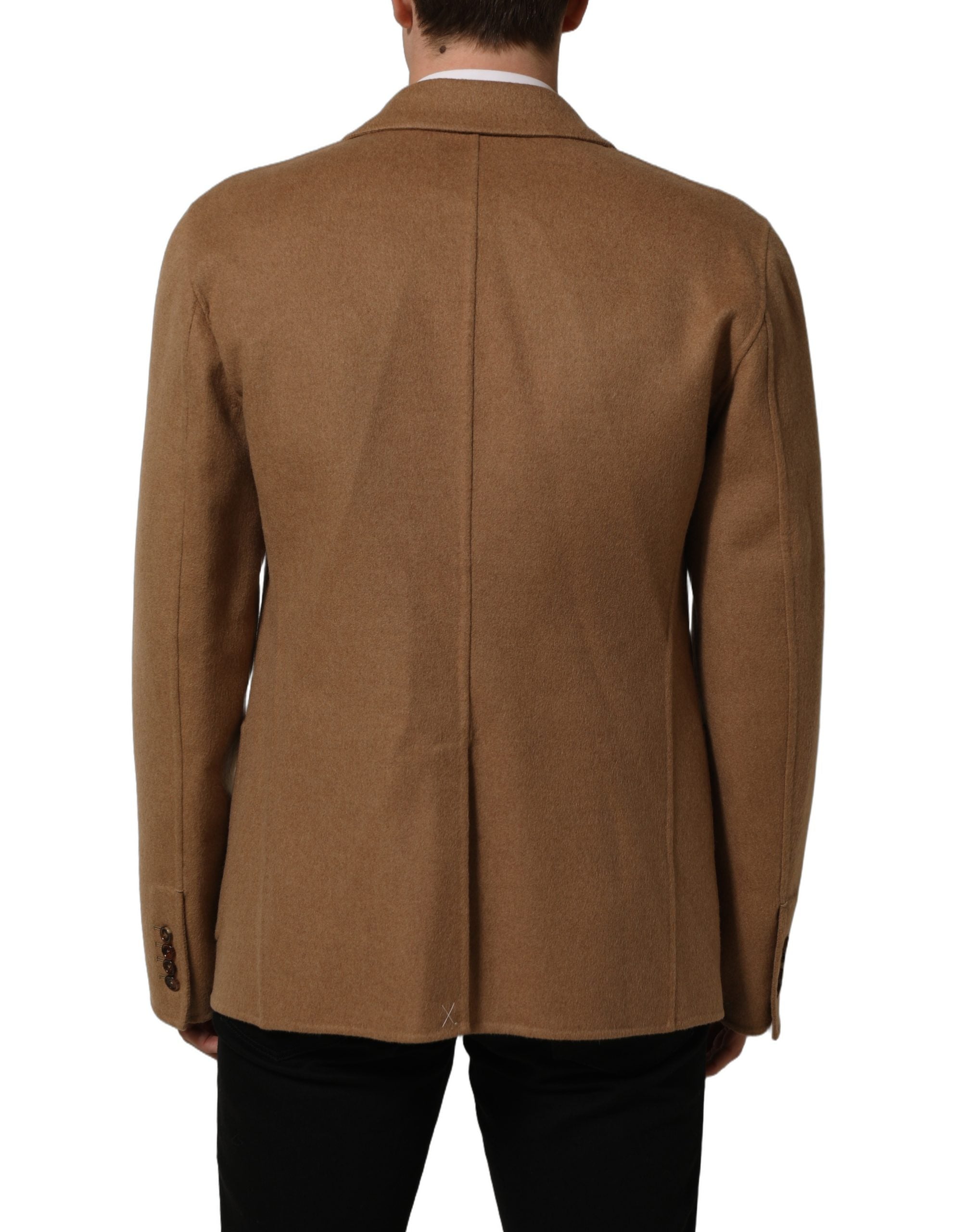 Veste de costume marron Dolce & Gabbana à deux boutons, croisée simple, en tissu élégant, vue de face.