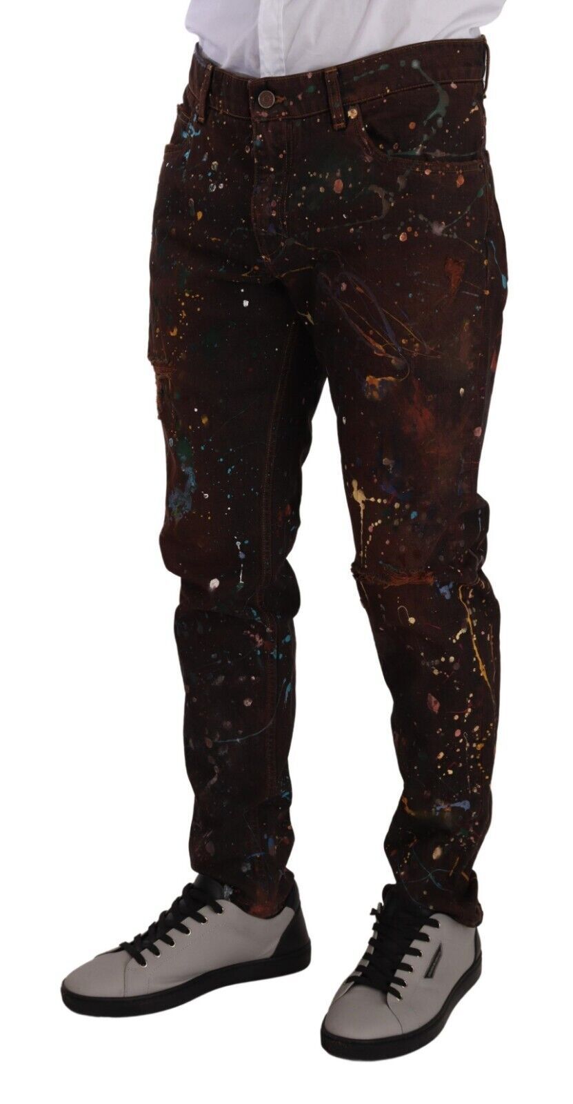 Jean en denim regular couleur splash marron de Dolce & Gabbana, coton, style décontracté et tendance.