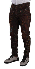 Jean en denim regular couleur splash marron de Dolce & Gabbana, coton, style décontracté et tendance.