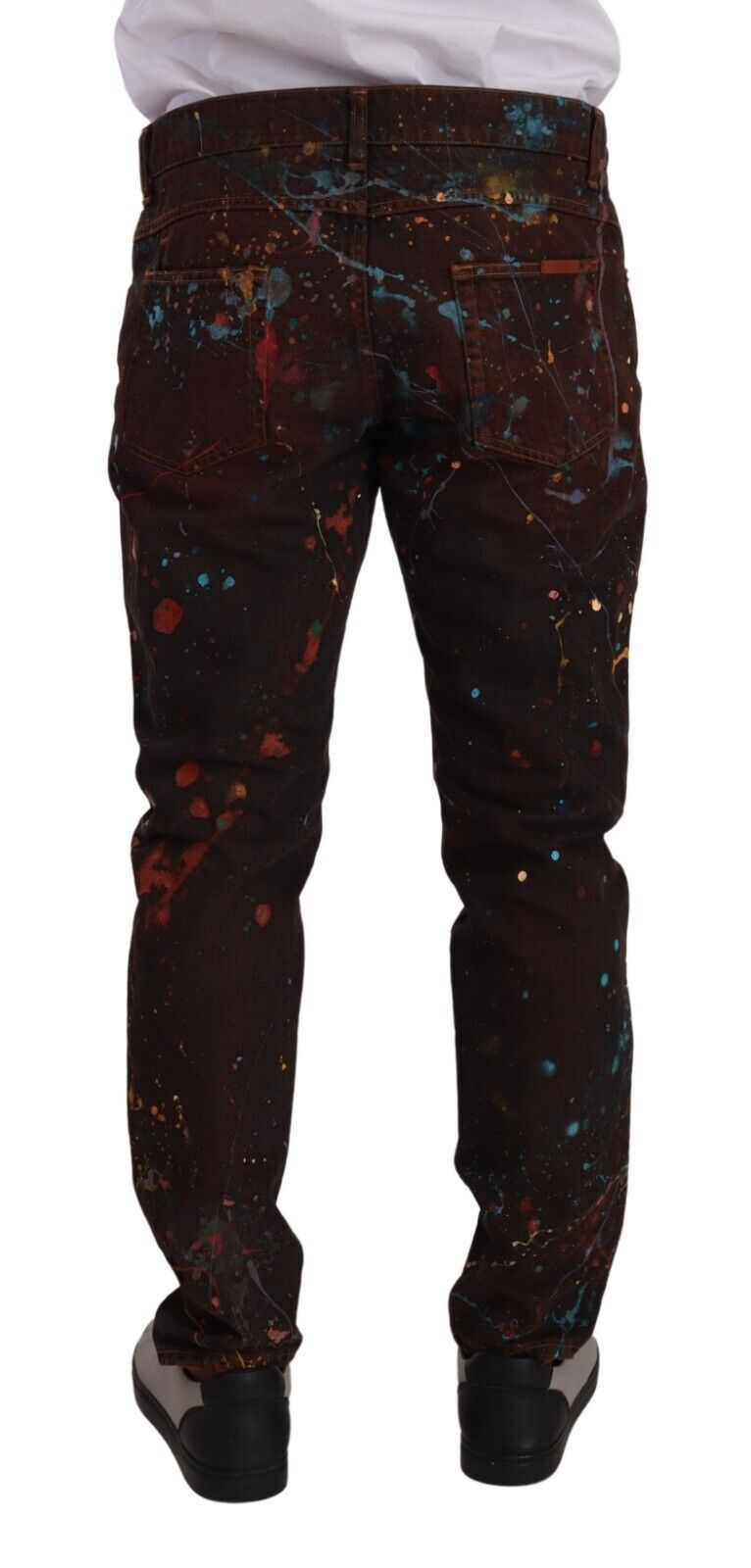 Jeans en denim regular Dolce & Gabbana brun à éclaboussures de couleur en coton, style décontracté et tendance.