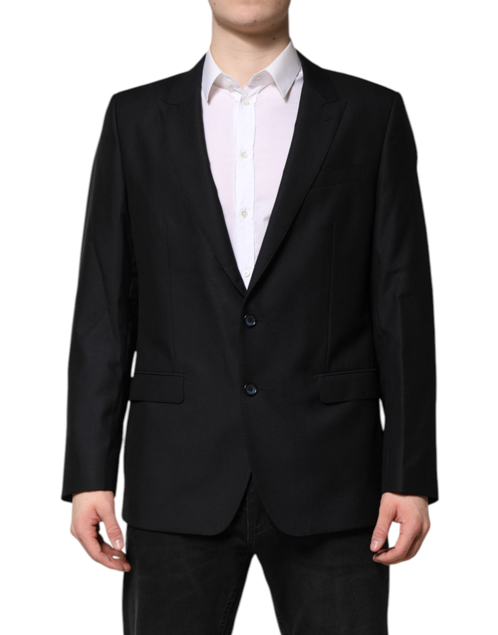 Veste blazer en laine bleu foncé Dolce & Gabbana MARTINI, élégante et sophistiquée, avec coupe ajustée et détails raffinés.