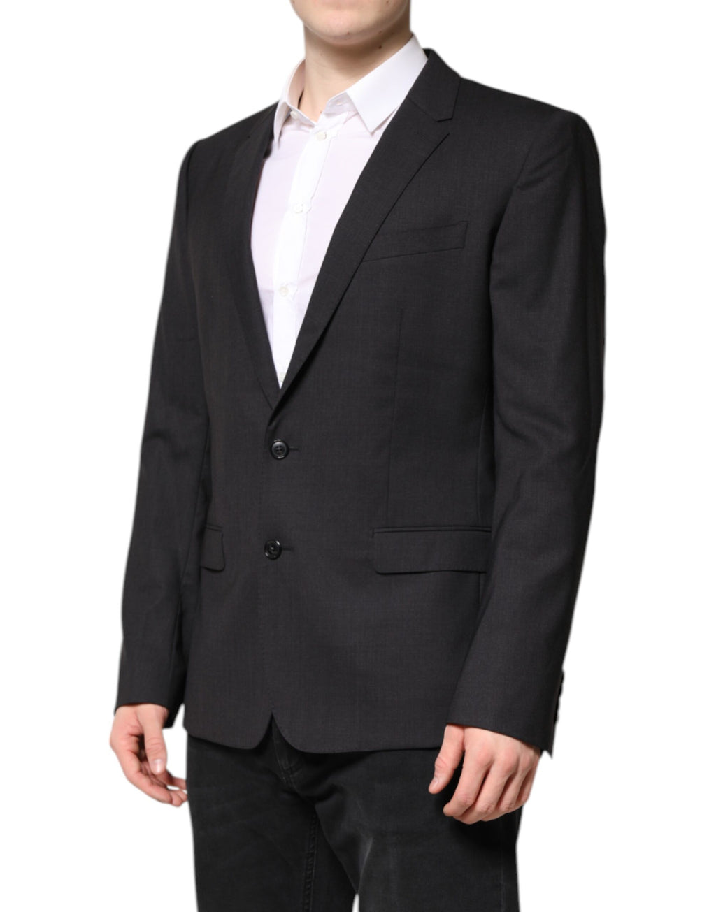 Veste en gris foncé Dolce & Gabbana MARTINI à un seul bouton, coupe élégante, détail de revers en laine.