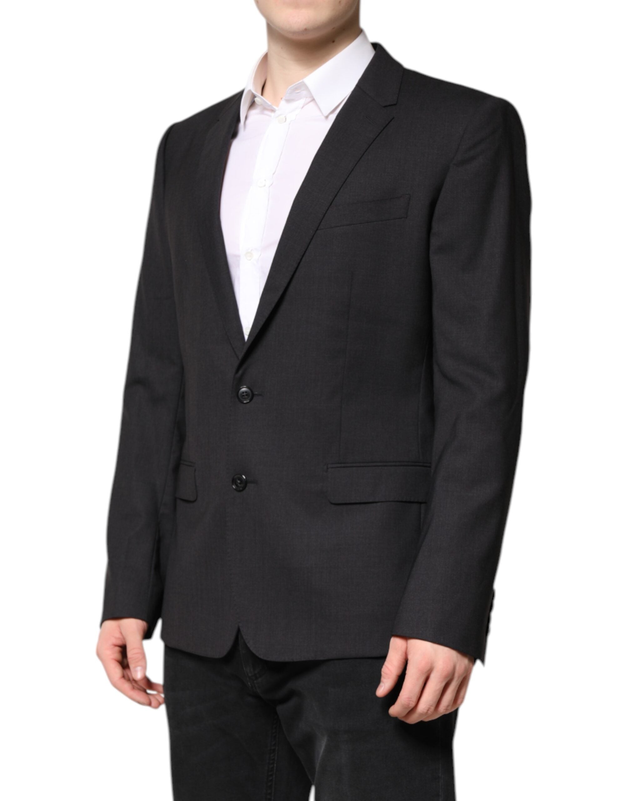 Veste en gris foncé Dolce & Gabbana MARTINI à un seul bouton, coupe élégante, détail de revers en laine.