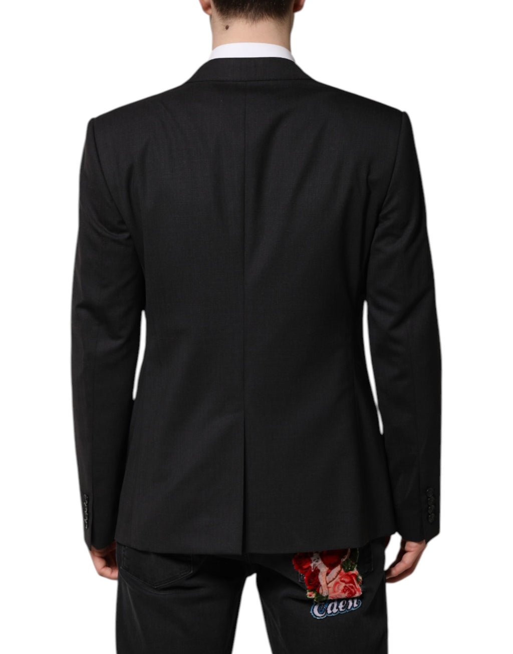 Veste Dolce & Gabbana MARTINI gris foncé à un seul boutonnage, style élégant, vue de face sur mannequin.