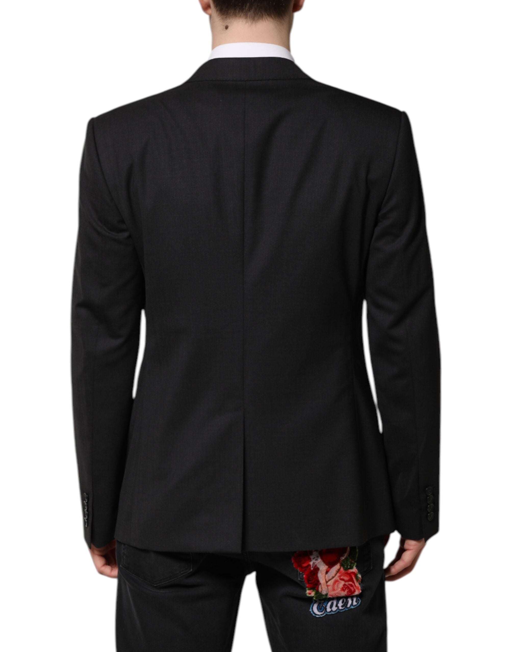 Veste Dolce & Gabbana MARTINI gris foncé à un seul boutonnage, style élégant, vue de face sur mannequin.