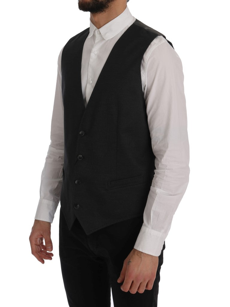 Gilet gris Dolce & Gabbana STAFF en coton et rayonne, détail élégant avec coupe moderne et finition soignée.