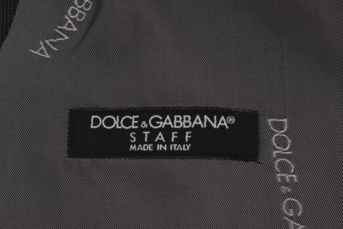 Gilet gris Dolce & Gabbana STAFF en coton et viscose, vue de face, détails du tissu et coupe élégante visible.
